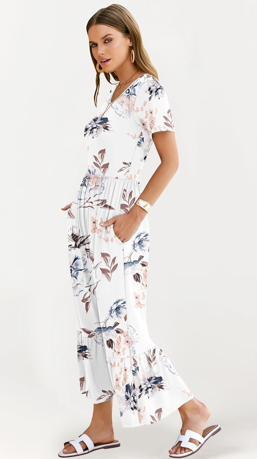 AUSELILY Womens Summer Dresses 2025 Short Sleeve Maxi Dress Crewneck Casual Sundresses with Pockets - Image 4