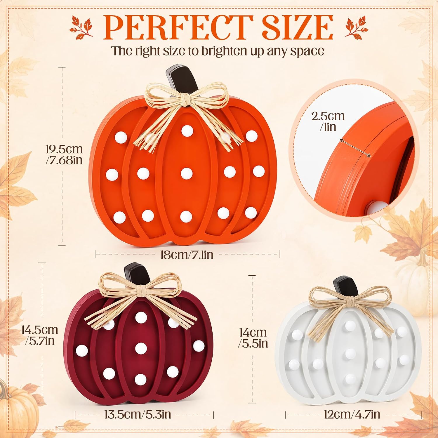 Novabright 3 Pcs Fall Light up Pumpkin Decor Wooden Table Centerpiece