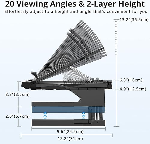 Miniatura 3 de AboveTEK Soporte para laptop, 20 ángulos de dos capas de altura ajustable para laptop, elevador portátil con 360 bases giratorias de espacio de
