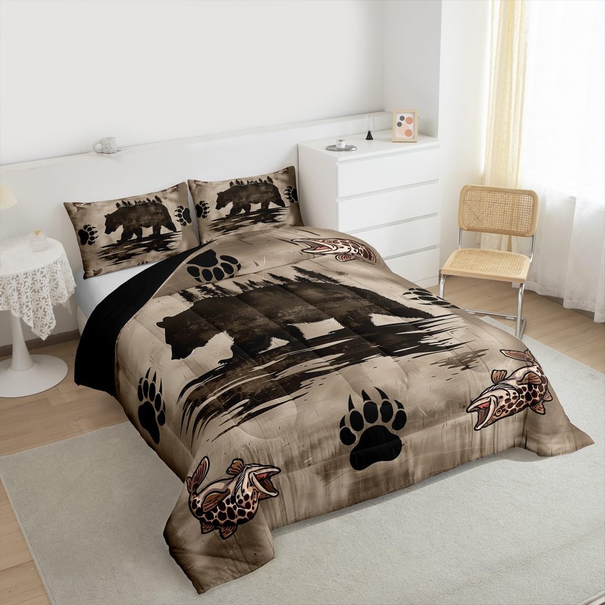 Feelyou Bear Print Kids Comforter Set Queen for Kids Boys Girls Bedding Set