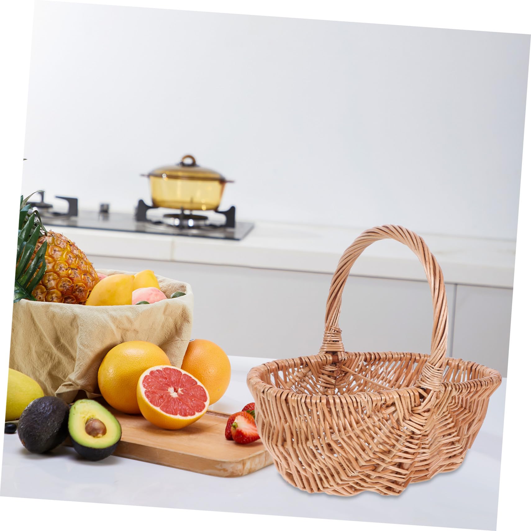 Cesta De Mimbre Tejida a Mano para Picnic y Recolección Cesta Pequeña Ovalada De Sauce Natural De 27 Cm con Asa Portátil para Huevos Frutas y Verduras Al Aire Libre