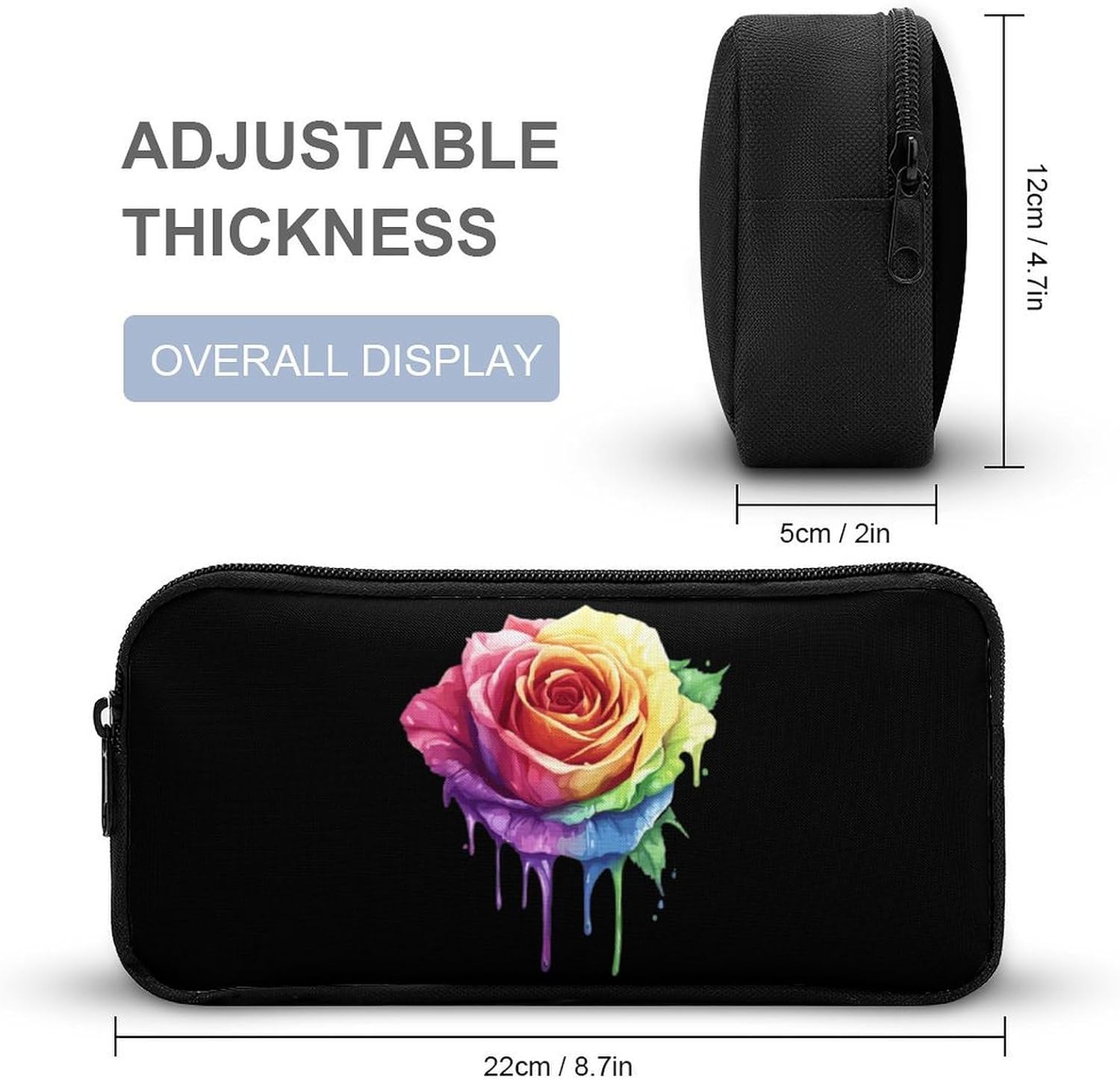 Colorful Dripping Rainbow Rose Travel Cosmetic Bag Makeup Bag image 2