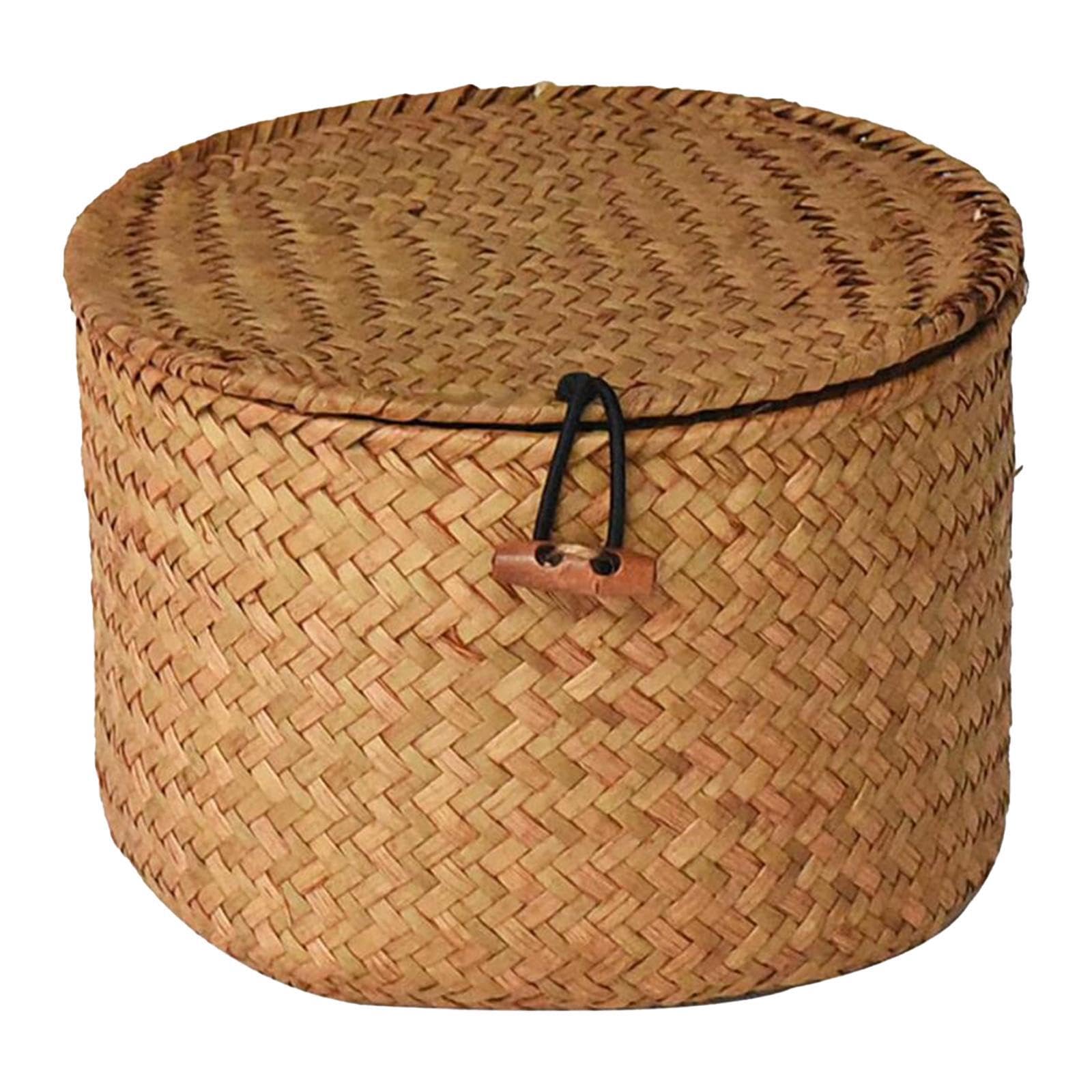 Zanthicia Stylish Round Woven Seagrass Basket Bin Handy Storage Baskets Unique Decorative Solutions Bedroom Cosmetic Bread Snacks Dresser Organizer Store Round