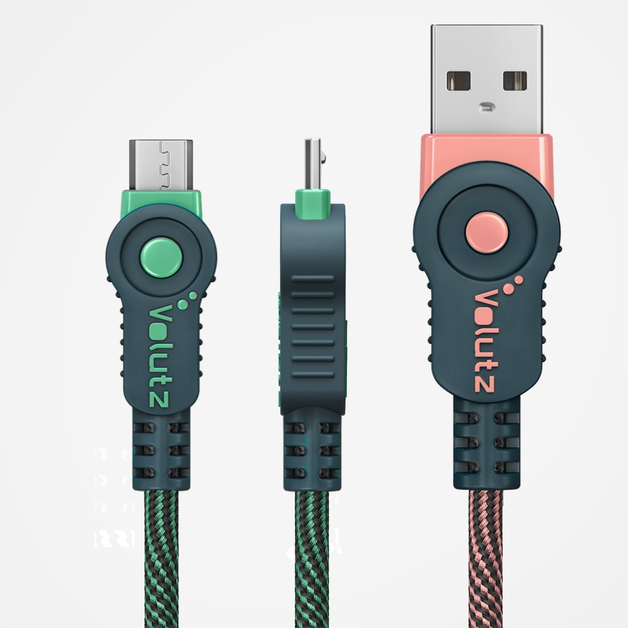 Volutz Micro USB Cable, Pack of 2 (2 m + 30 cm), Thin, Robust and Shielded, Nylon-Coated Mobile Phone Charging Cable for Android Devices, Samsung, Huawei, HTC, Sony and Much More - ArmorCord Series