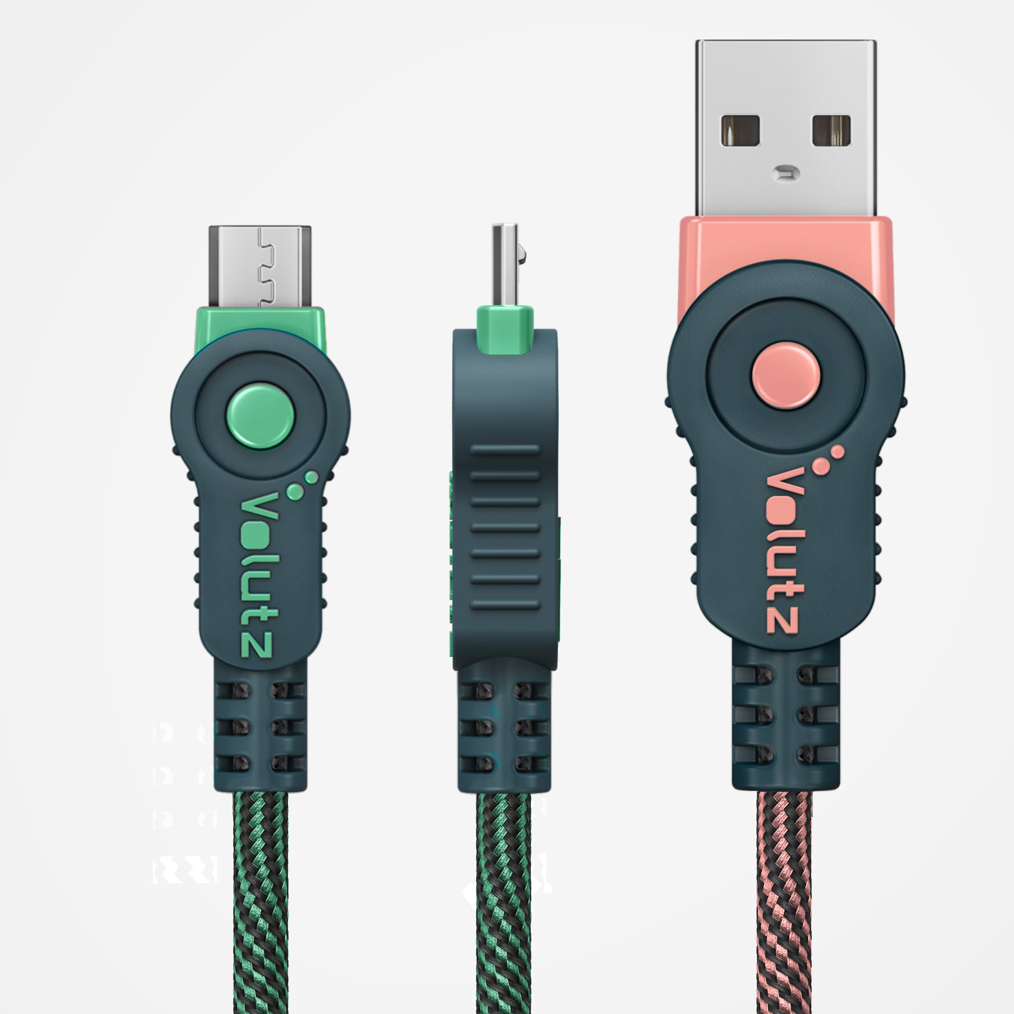 Volutz Micro USB Cable, Pack of 2 (2 m + 30 cm), Thin, Robust and Shielded, Nylon-Coated Mobile Phone Charging Cable for Android Devices, Samsung, Huawei, HTC, Sony and Much More - ArmorCord Series