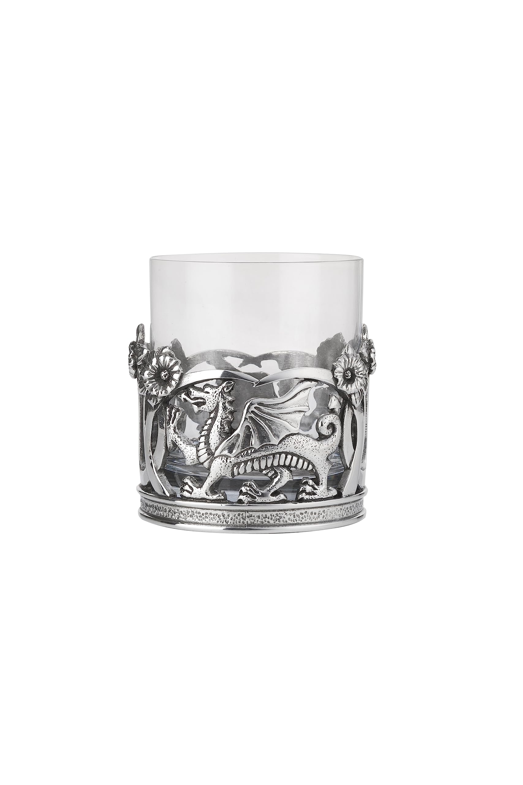 A E Williams Whiskyglas mit walisischem Drachen und Narzissen-Design aus Zinn, Kristallgläser mit schwerem Boden, Wein-, Cocktail- und Bourbon-Trinkglas, einzigartiges Geschenk für Männer, Geburtstag,