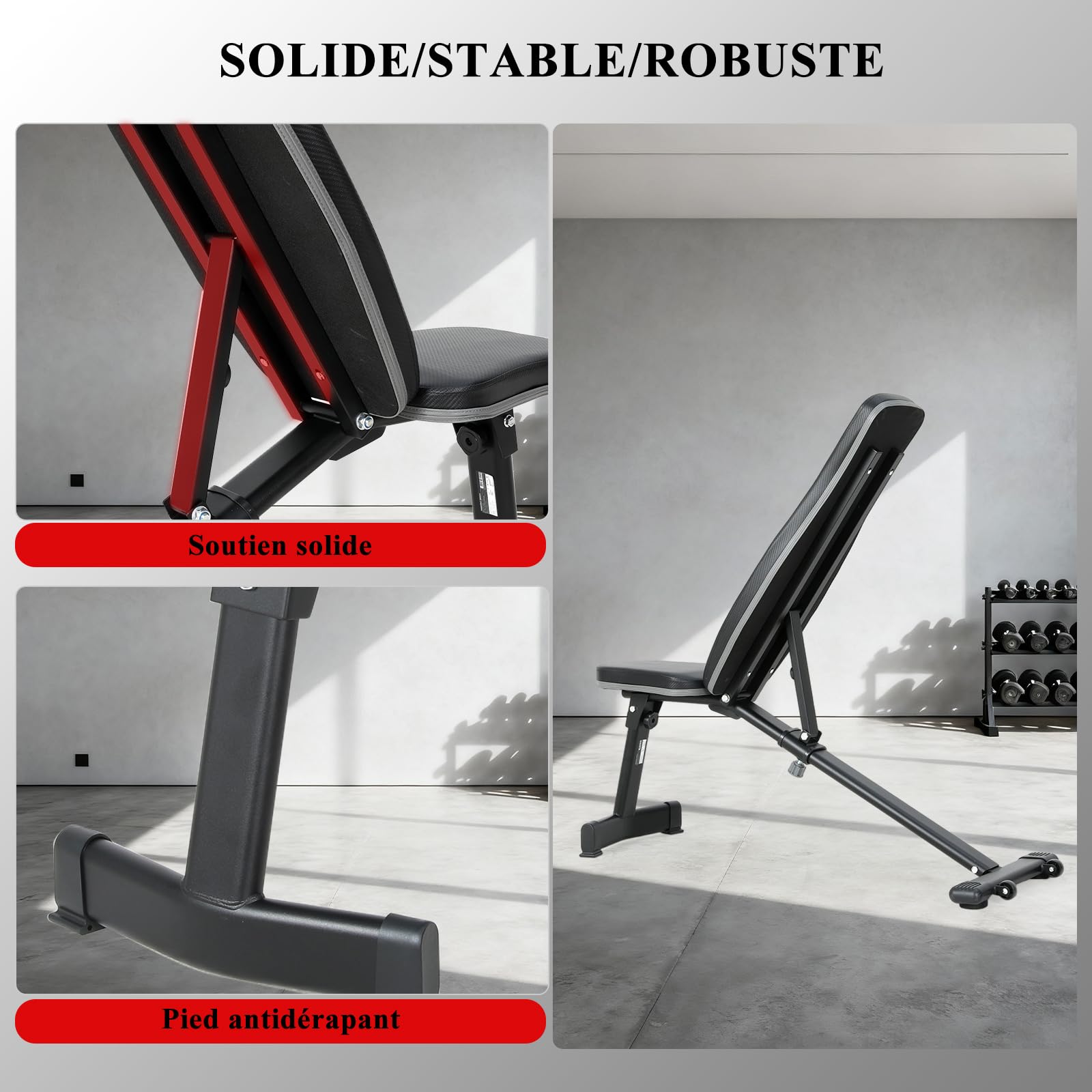 ISE Banc Musculation Pliable Complet Inclinable, Banc de Musculation Complet Pliable Multifonction, Banc Abdominaux&Bancs de Musculation 6 Positions Réglable(-25°-100°), Bench Musculation/Banc Muscu