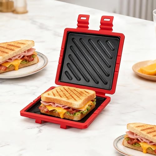 Miniatura 8 de Sandwichera para microondas, tostadora de microondas con correa de silicona ajustable, extraíble antiadherente para microondas a la parrilla,