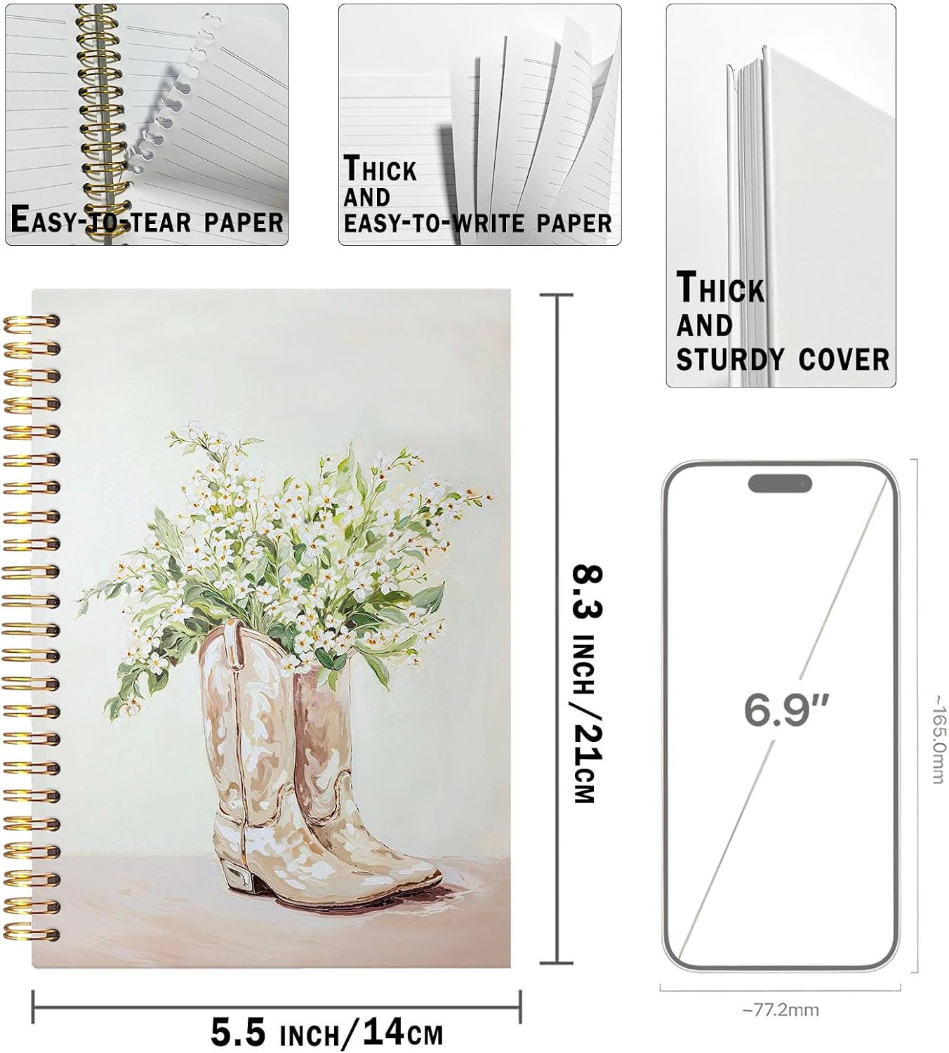 UTELKA Western Notebook, Vintage Coastal Cowgirls Dotted Spiral Notebook 5.5x8.3, Preppy Notebook Western Office Supplies for Women Girls Preppy Journal Girls Western Stuff for Women image 4