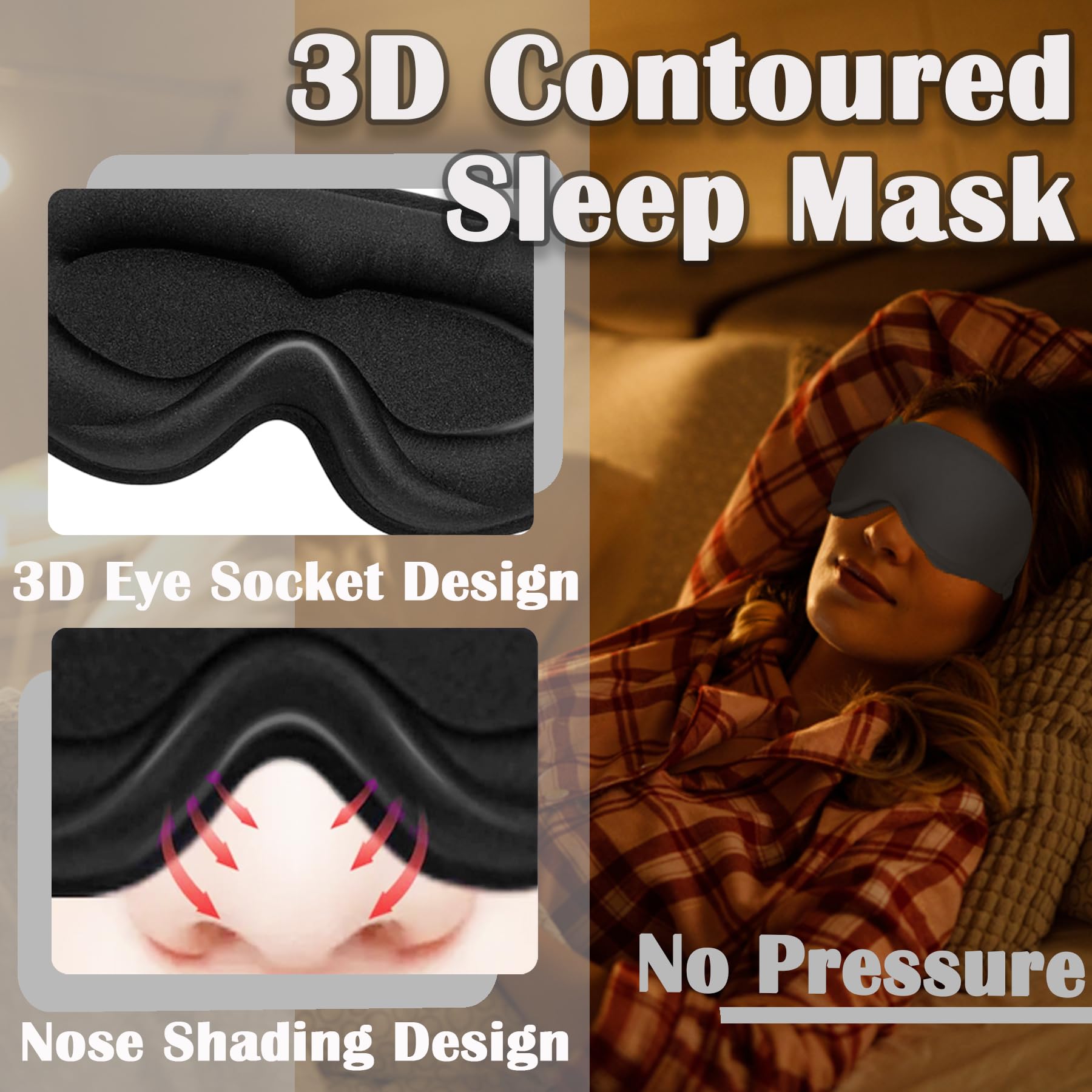 Máscara de dormir negra para hombre, extensión de pestañas, máscara de ojos para extensiones de pestañas, sin presión, máscara de dormir 3D, protector de sueño para mujer, cubierta de sombra de ojos
