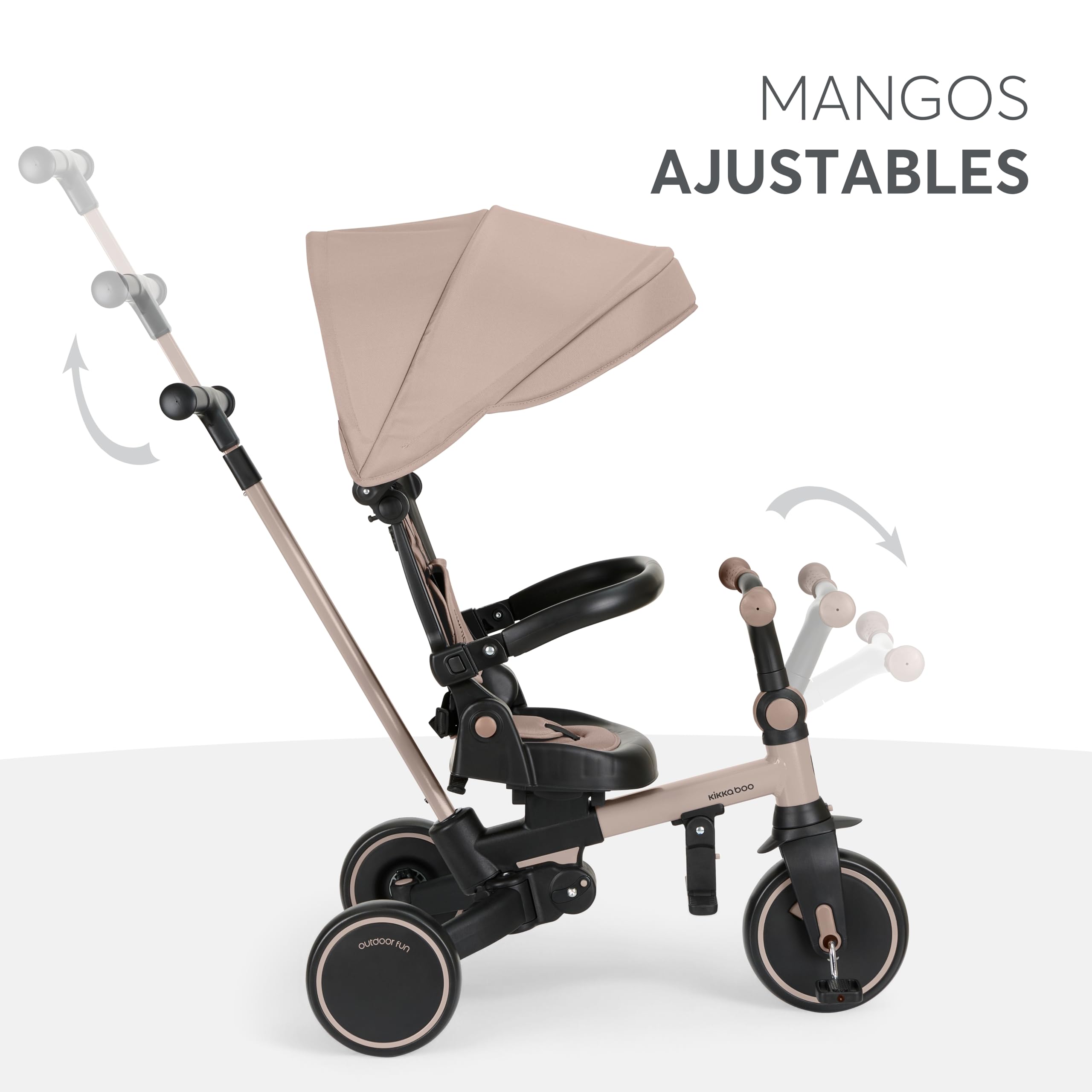 KikkaBoo Triciclo Evolutivo ALUMA 8 en 1, Triciclo Bebé Plegable con Manillar Padres, Asiento Reversible, Capota Ajustable, Arnés 5 Puntos, Marco Aluminio Beige — view 4