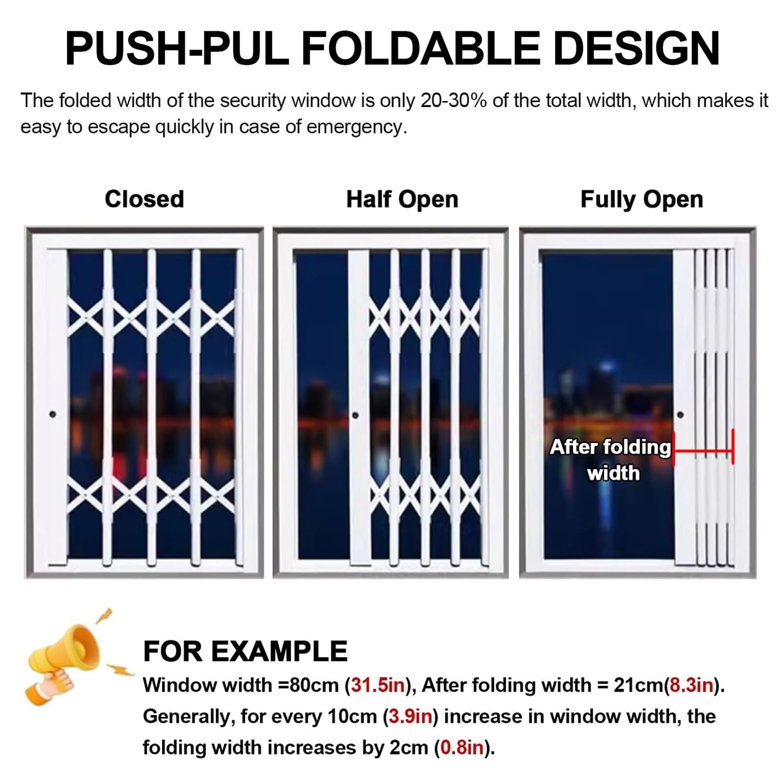 Guardrail di sicurezza pieghevole per finestre con blocco di sicurezza, dispositivo di protezione per finestre pieghevole per soffitte, cabine, camere da letto, soggiorni, cantine