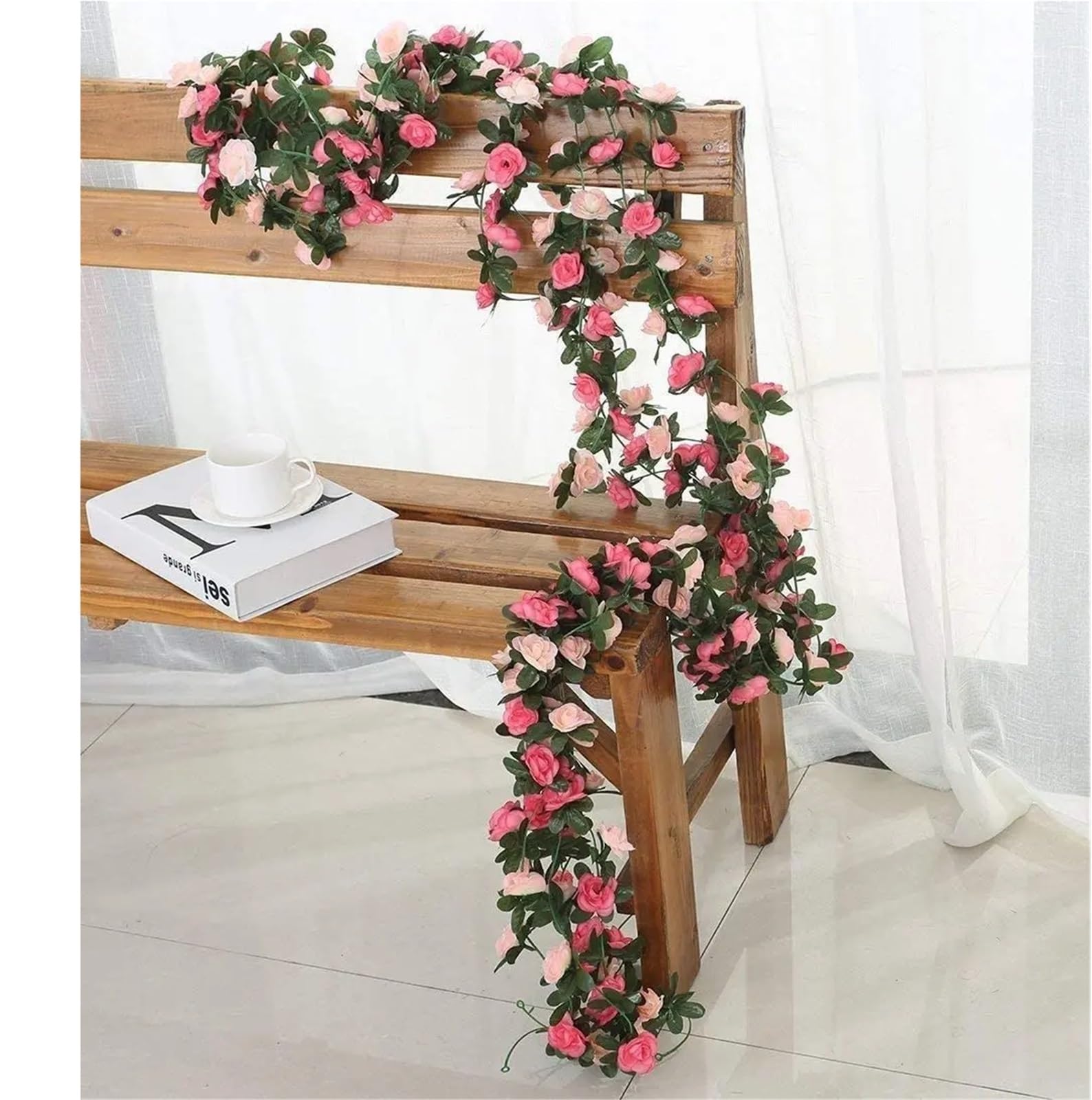 Künstliche Rosenranke 2,5 m lange Blumengirlande, künstliche Rosenrebe | Künstliche Blumen for Aufhängen, Efeu-Körbe, Hochzeitsbogen, Garten-Hintergrunddekoration(Rose Vine Orange,5pcs)