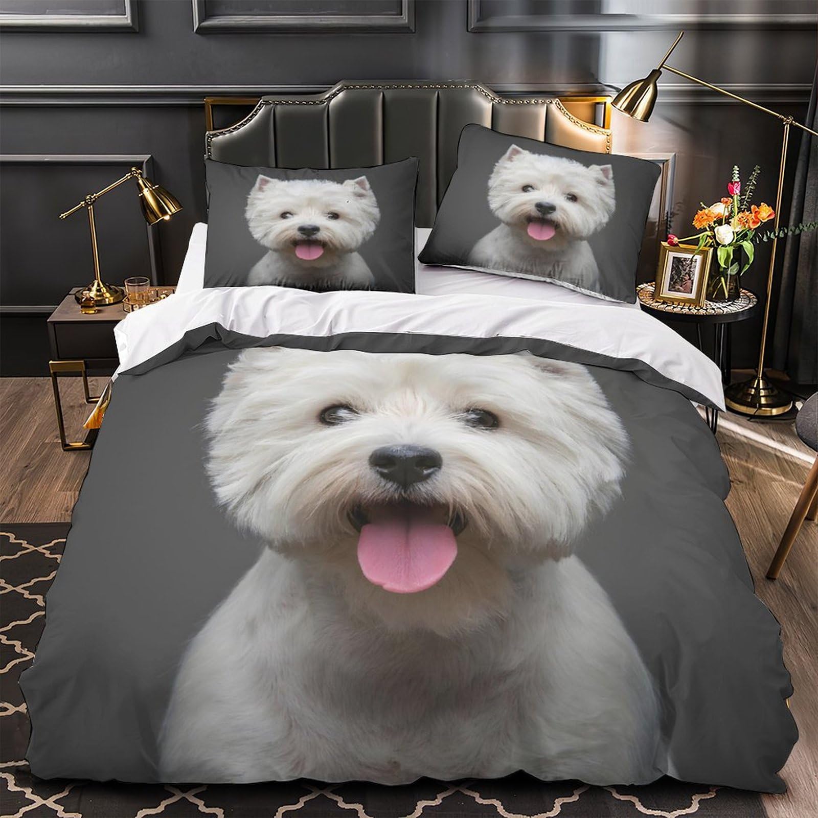 Parure de lit 3D haut de gamme motif chien doux 220x240cm