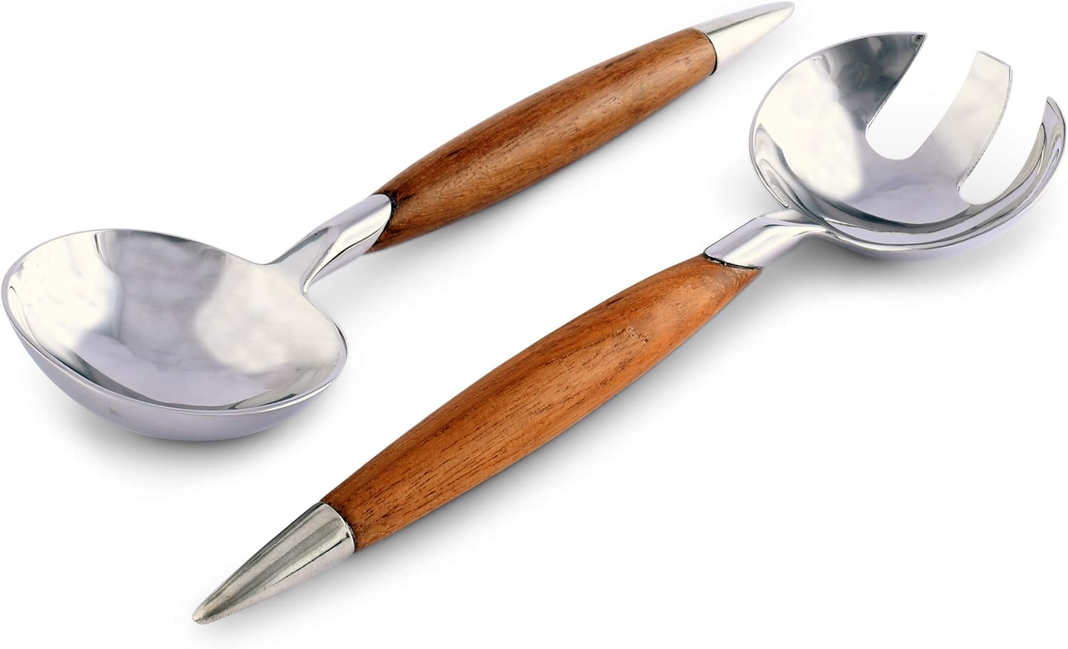 Vagabond House Tribeca Collection Pewter and Teak Salad Server Set Long Mid Century Modern 11 inch Long