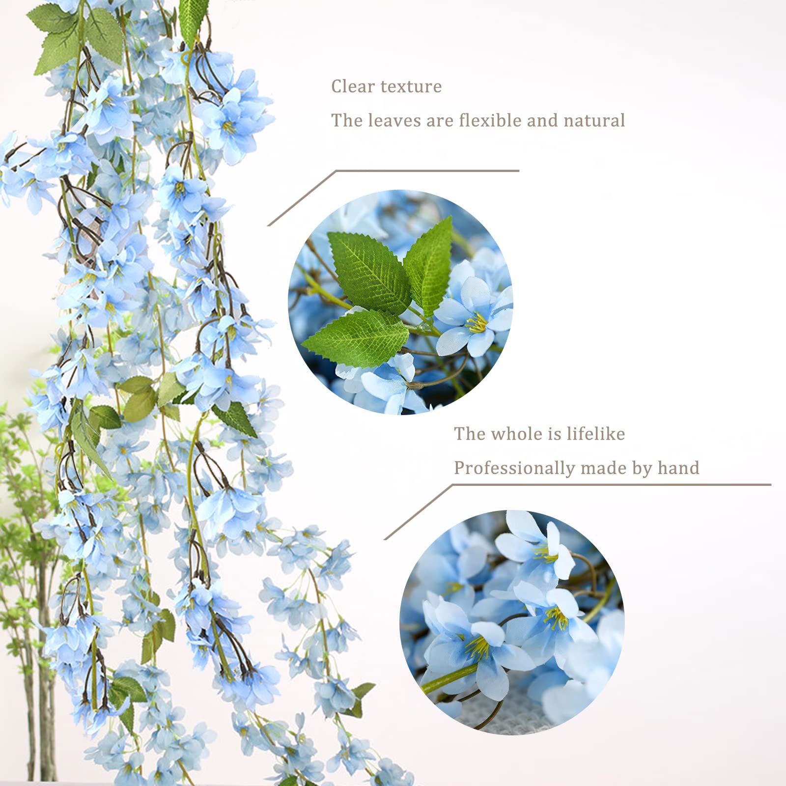 NCOALE 2 Pcs Cherry Blossom Artificial Flowers, Artificial Plant Rattan 5.7FT Hanging Vine Artificial Flower Garland - Image 4