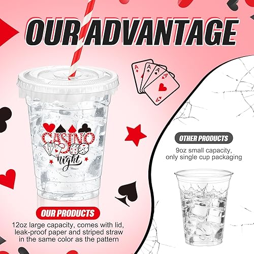 Miniatura 8 de FoldTier 50 vasos de plástico para fiesta de carreras a cuadros, 12 onzas, bandera a cuadros gruesa y transparente, a cuadros en blanco y negro,