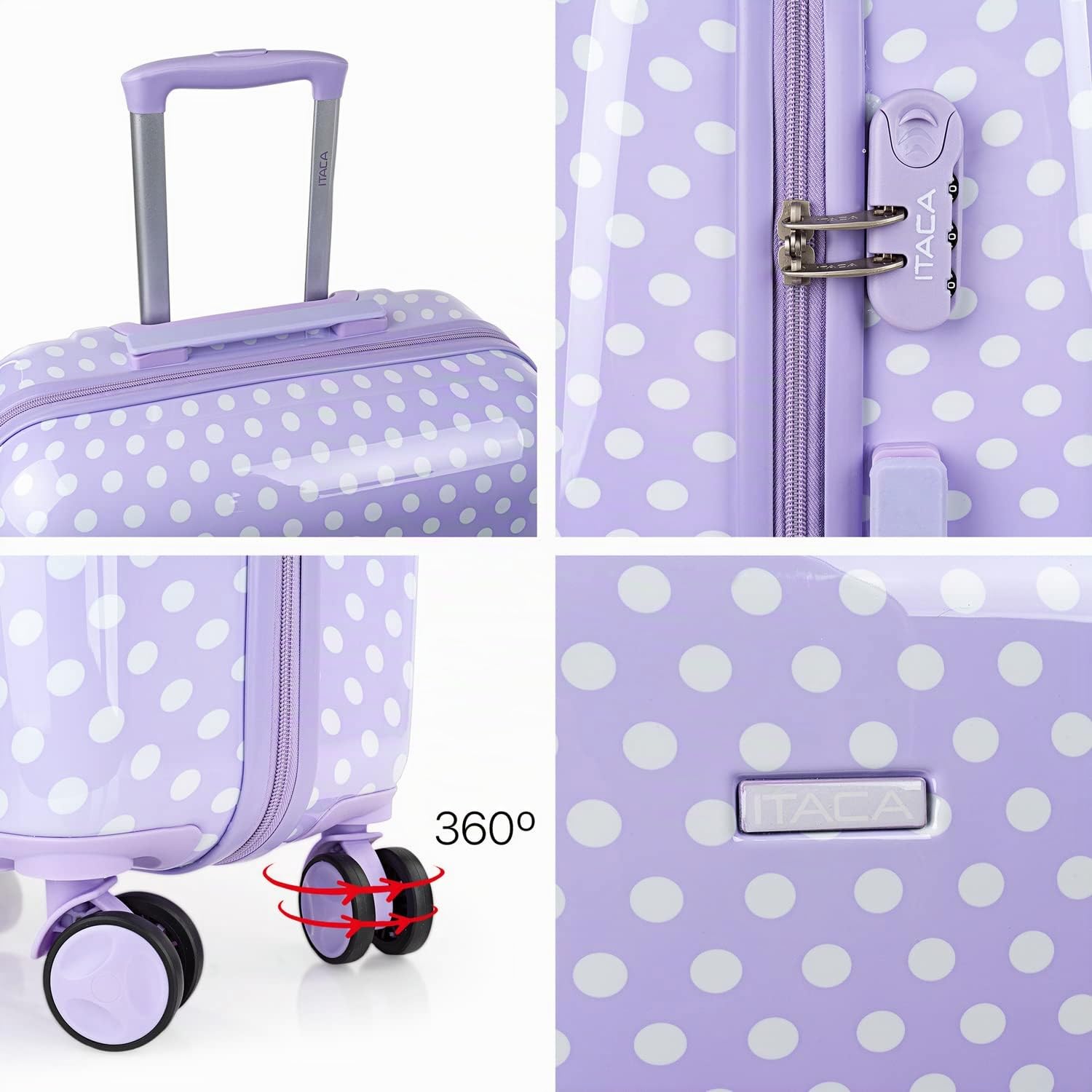 ITACA - Valigia Bambina Mediano - Valigia Bambini Resistente e leggera - Trolley Bambina leggera con 4 ruote Cabina aereo - Trolley Bambino Lucchetto a combinazione, Malva