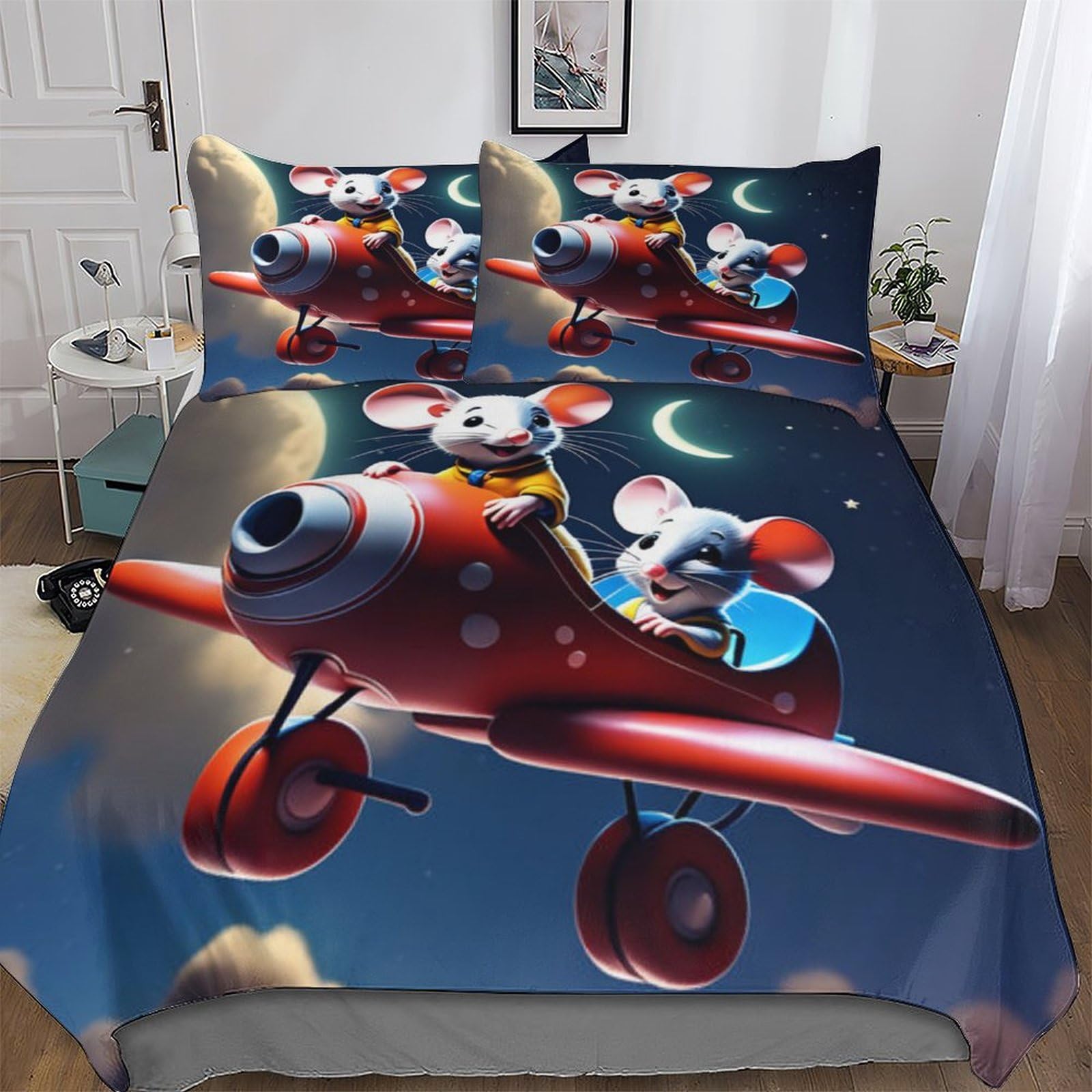 Souris parure de lit king 3 pièces linge de lits avec housse de couette douce