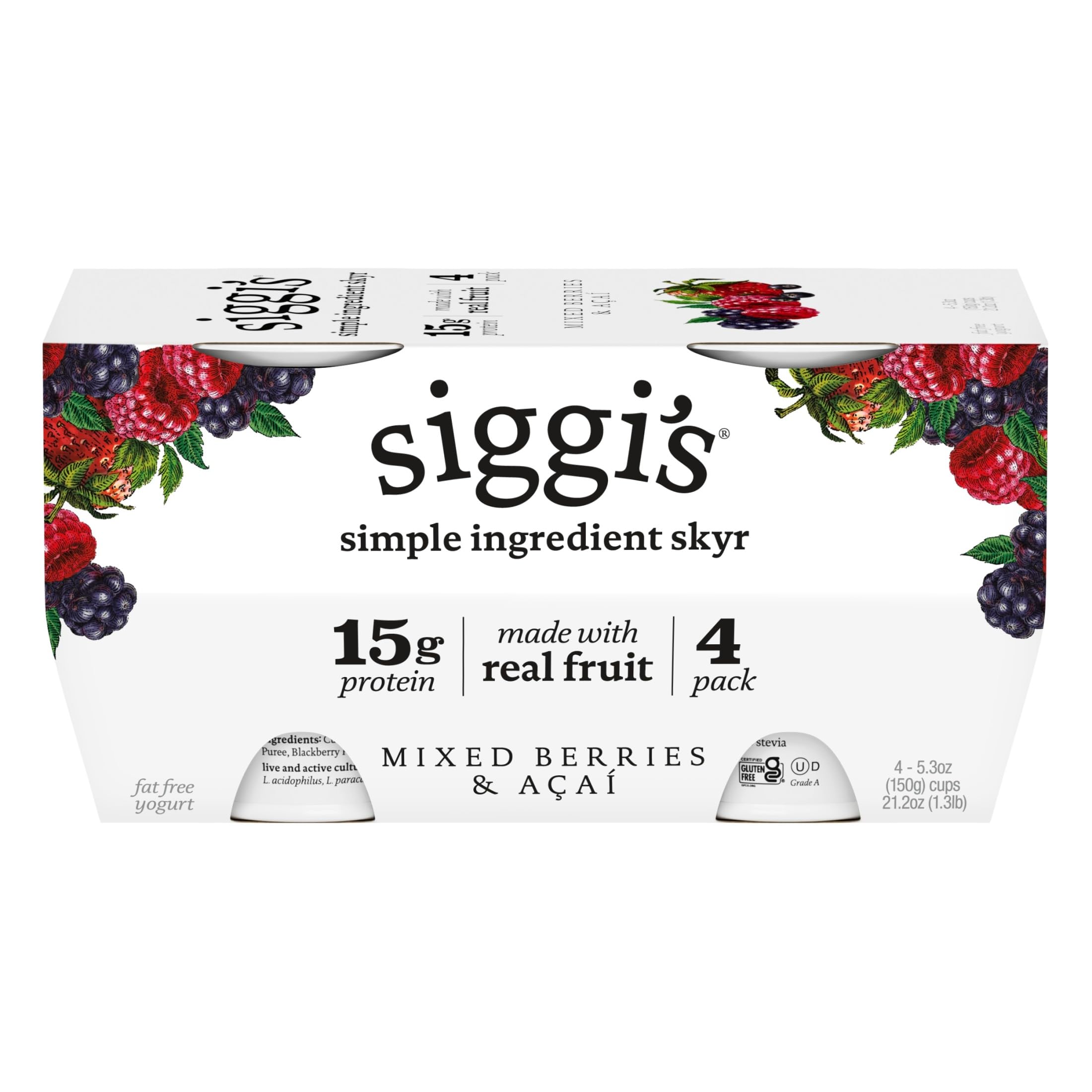Siggi's Mixed Berries & Acai Non Fat Yogurt 4 Pack, 21.2 OZ