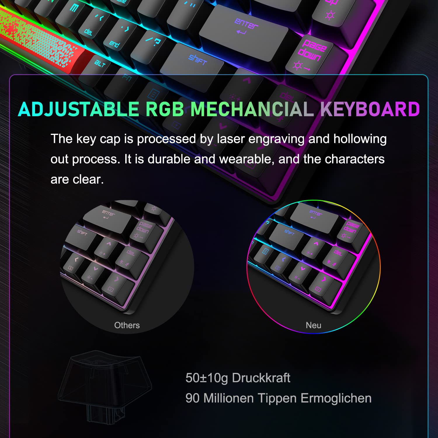 Lexonelec MK14-65 Percent Kompakt Pc Mac Gaming Maus Und Tastatur Set Mit Kabel RGB Handballenauflage Typ C Gamer Tastaturen Ergonomische 12000 DPI Beleuchtung Led Maus - Roter Schalter