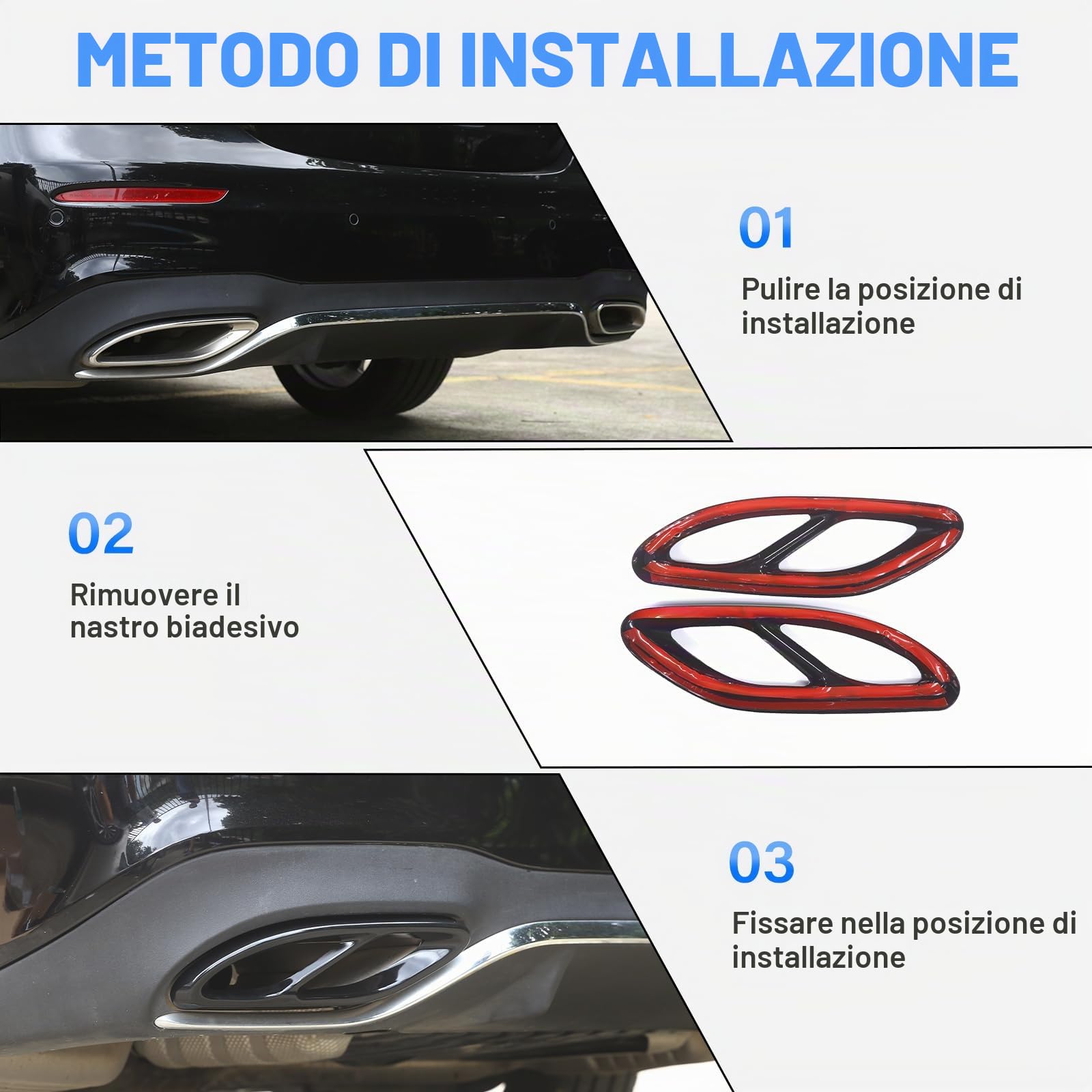2 rivestimenti per tubi di scarico in acciaio per classe A B C E GLC W205 W213 W246 W247 W177 X253 (nero lucido)