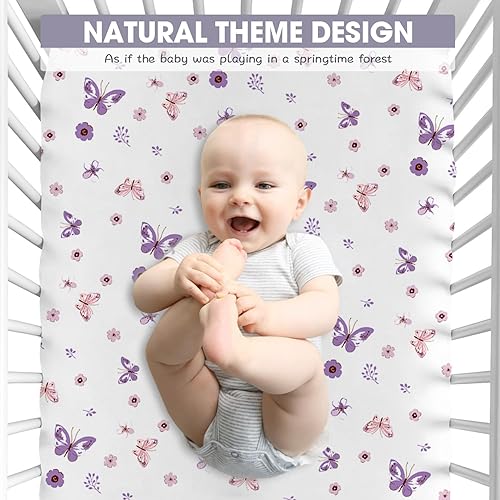 Miniatura 6 de bimocosy Juego de 4 sábanas bajeras ajustables para cuna, tamaño de 28 x 52 pulgadas, para colchones estándar de cuna y niños pequeños, sábana de