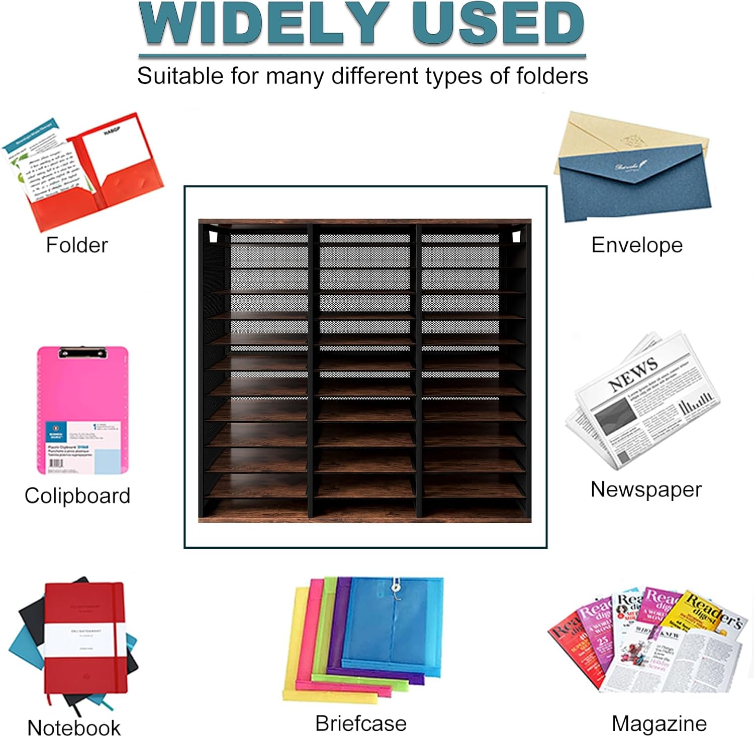 PAG Mass Mail Sorter - Adjustable Mail Holder, Countertop Literature Organizer, Student Mailbox for Classroom, Desktop Bill Paper Organizer for Office Home School, 36 Compartments, Brown