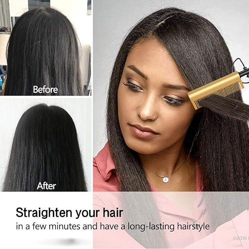 Miniatura 10 de Peine térmico rosa de 200-500 F herramienta eléctrica de prensado, alisado y peinado para pelucas de encaje frontal, negro, afroamericano y afro