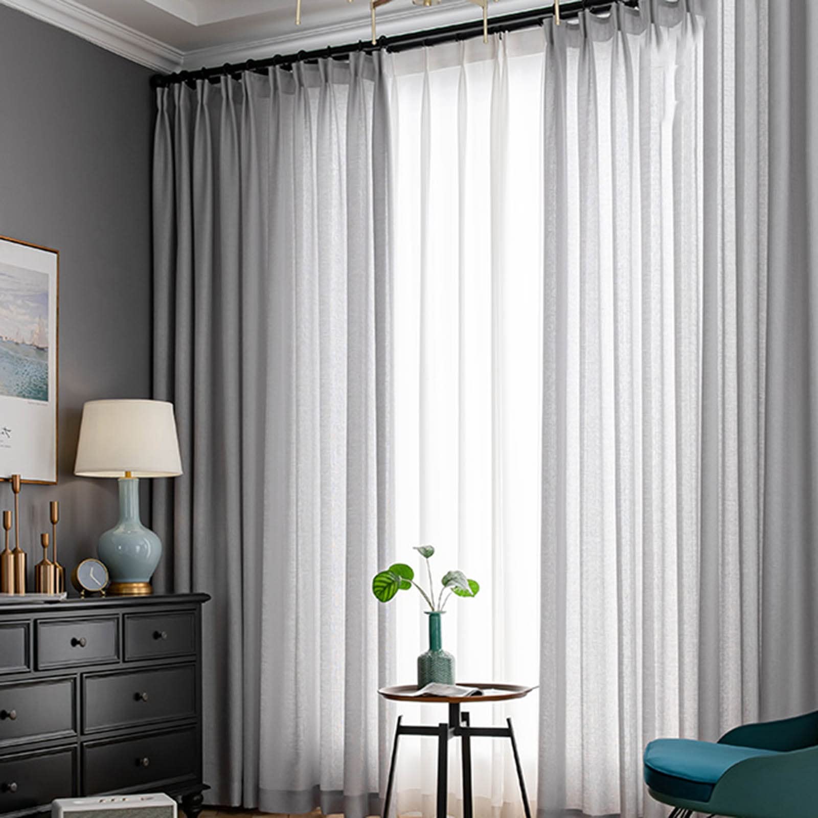 Rideaux semi-transparents salon aspect lin voile de ventilation tamisant chic 2 pièces