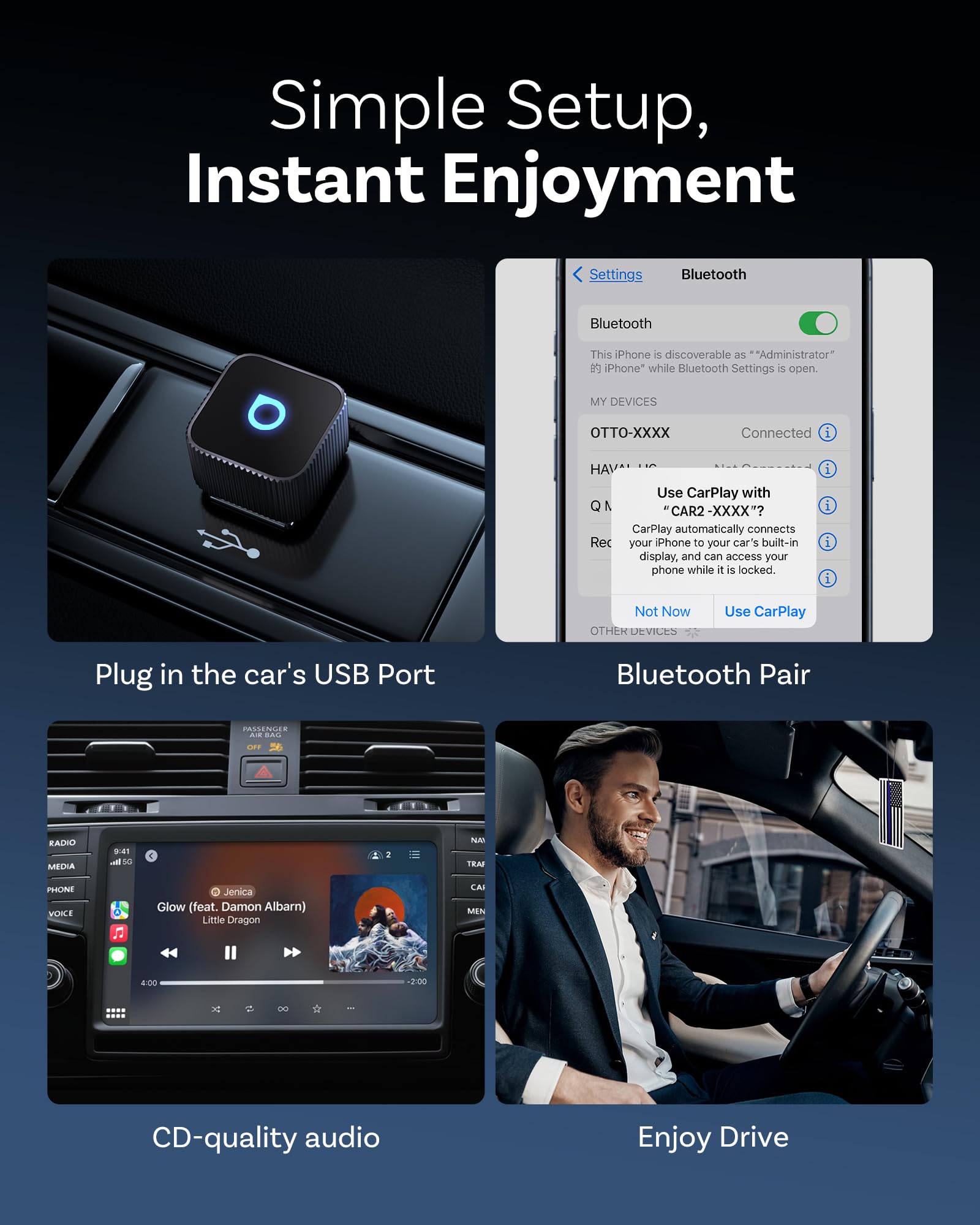 OTTOCAST Mini Slim 2026 Bezprzewodowy Adapter CarPlay i Android Auto, Adapter 2 w 1 do Samochodów z Fabrycznym CarPlay i Android Auto, Plug & Play, Automatyczne Łączenie