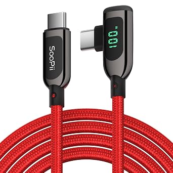 SOOPII 100W Right Angle USB C to USB C Cable,10FT,Red
