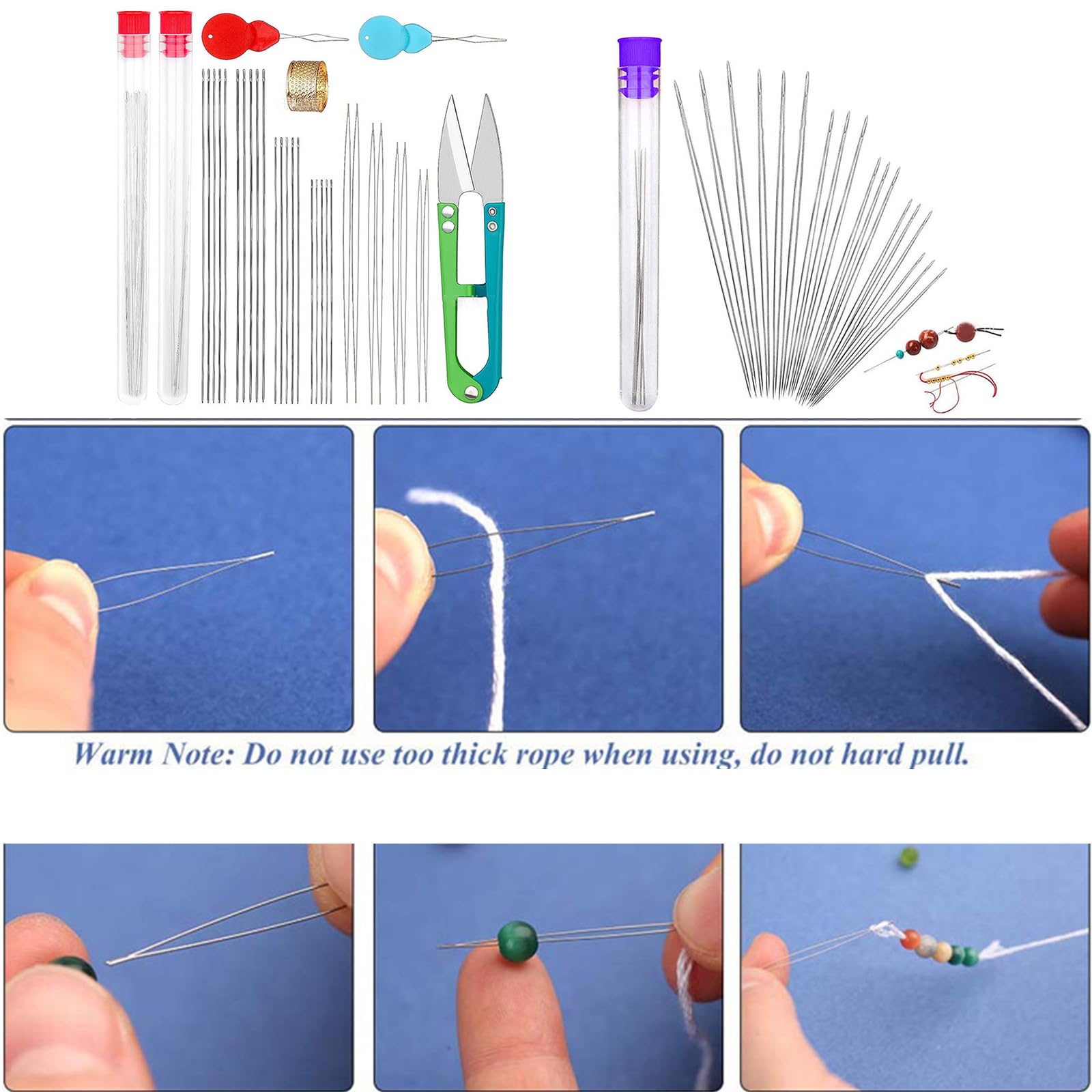 KAMAIKA Perlennadelset – 100 Stück, Verschiedene Größen, Mit Fingerhut & Nadelflaschen, Für Schmuck DIY
