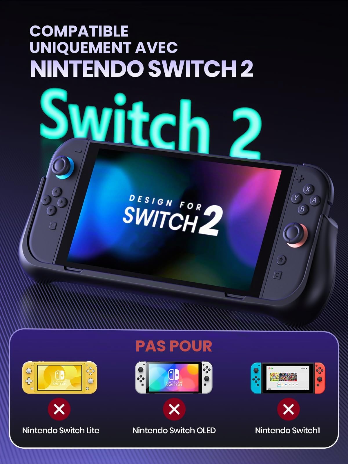 GagaKing Coque Batterie pour Nintendo Switch 2, boîtier de Recharge Rapide PD/QC 10000mAh – écran LED, Ports USB-C, 2 emplacements pour Cartes de Jeu et Support intégré