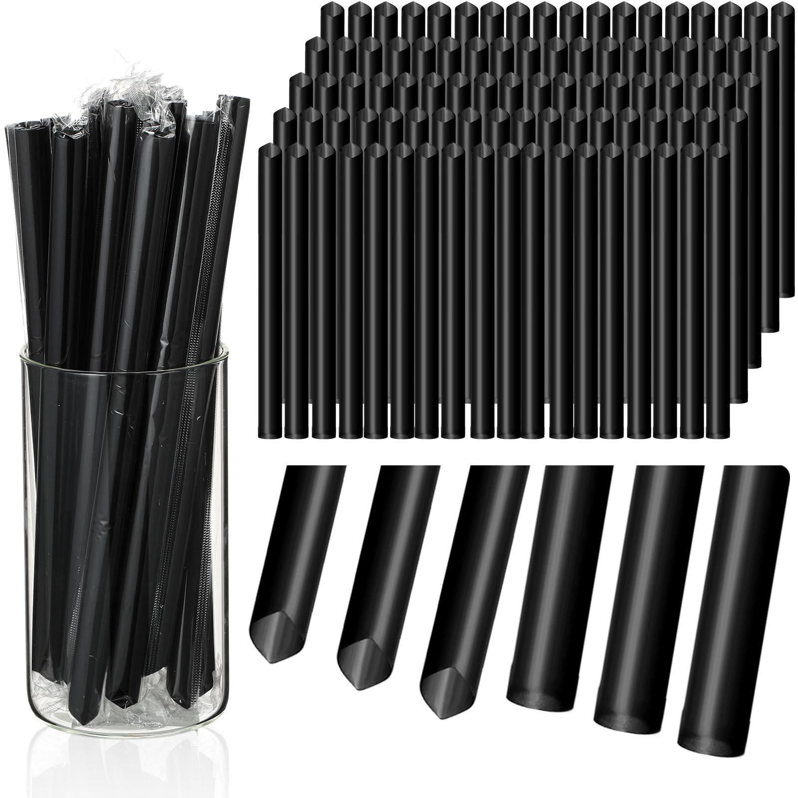 Potchen 400 Pcs Black Jumbo Smoothie Straws Bubble 14mm Extra Wide 10 Extra Long Individually Packed Plastic Bubble Tea, Smoothie, Milkshake Straws