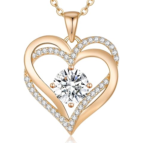 LOUISA SECRET Love Heart Birthstone Necklaces for Women, Birthday Gift for Girlfriend, Anniversary Jewelry Gift for Wife Her, 925 Sterling Silver Women Pendant Necklace, Mother's Day Christams Gift