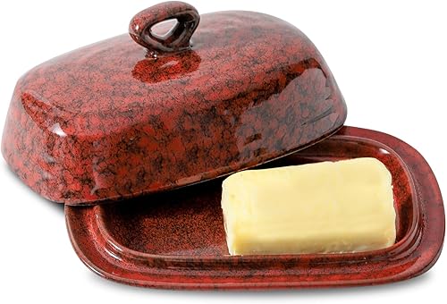Miniatura 13 de Hasense Mantequillera con tapa, plato de mantequilla de cerámica con tapa para encimera, soporte de mantequilla de porcelana con diseño de mango