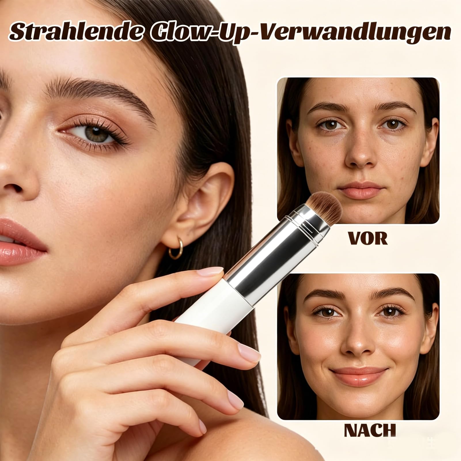 XINCHEN Facelove Foundation Stick mit Pinsel,Color Changing Foundation mit LSF 15, 2026 Neu 2-in-1 Farbwechselnder Fondotinta Coreano,Korean Foun Dation Makeup für Alle Hauttypen - Natürliche Farbe - 4