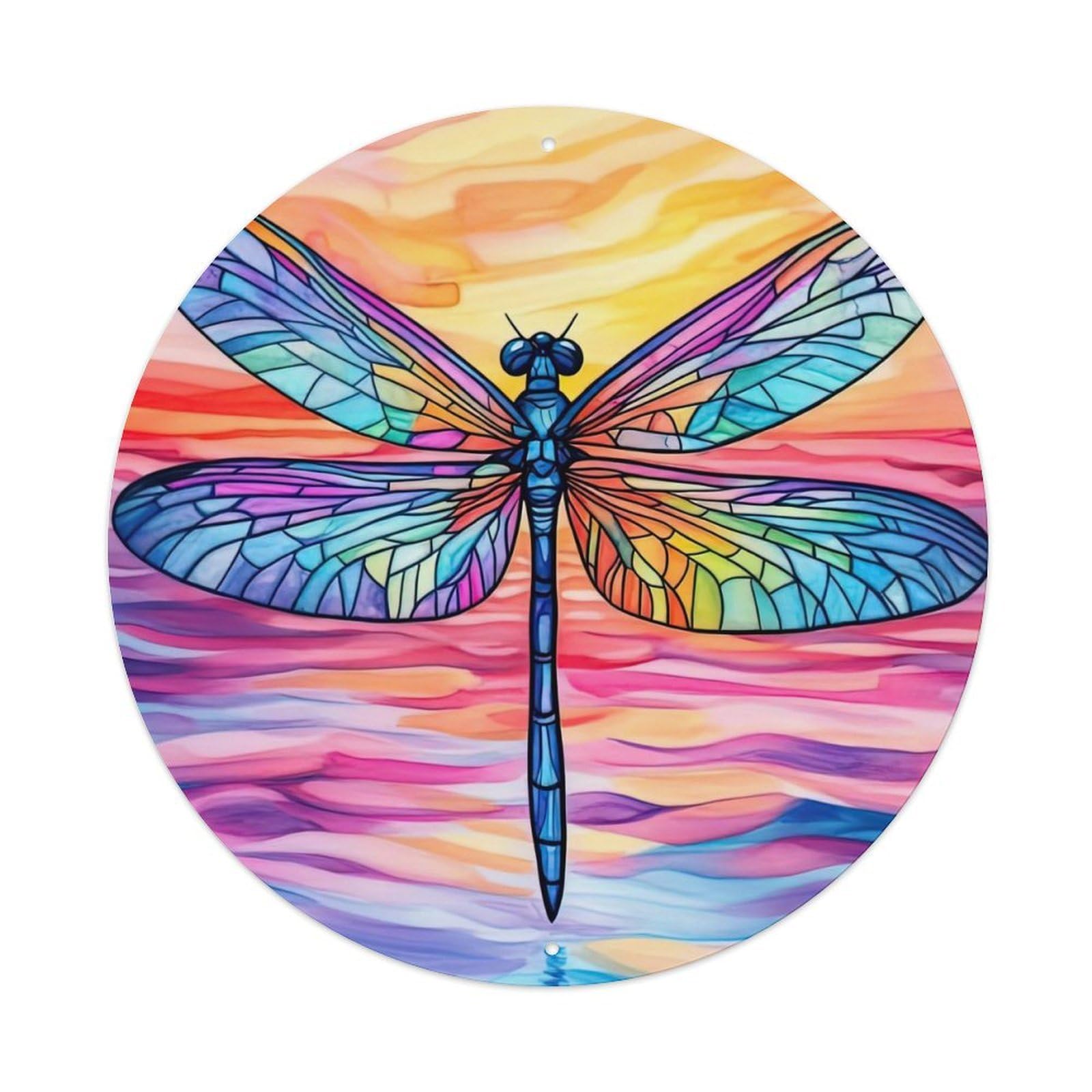 Animal Artwork Flying Dragonfly Vintage Metal Tin Sign Plaque Wall Decor for Cafe, Club Bar, Office, Garden Metal Poster 8x8Inch