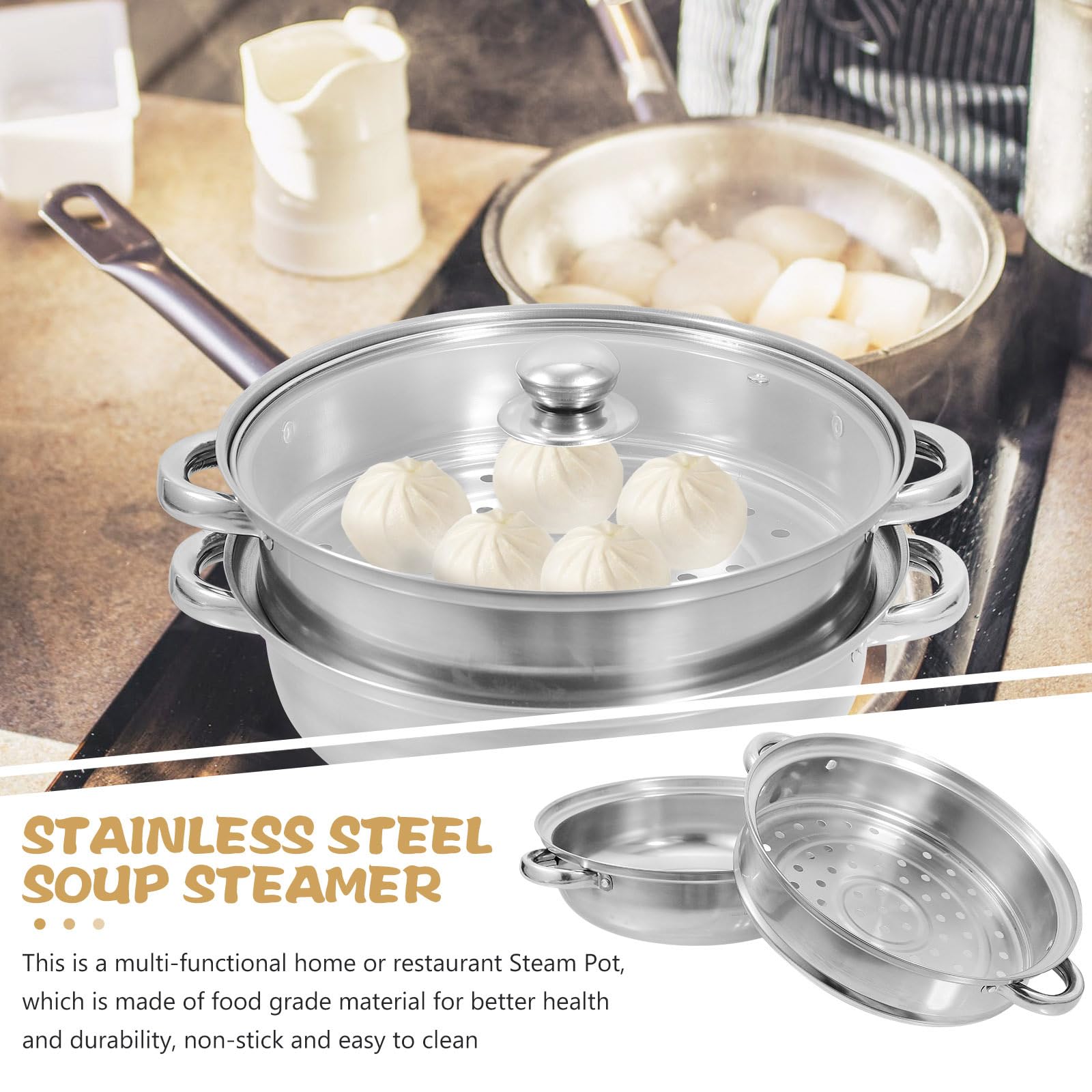 PRETYZOOM 1 juego de ollas de vapor de ánfora con tapa, utensilios de cocina ricos para cocinar al vapor, olla de vapor de 2 niveles, suministros de cocina, olla de vapor de acero inoxidable, vidrio