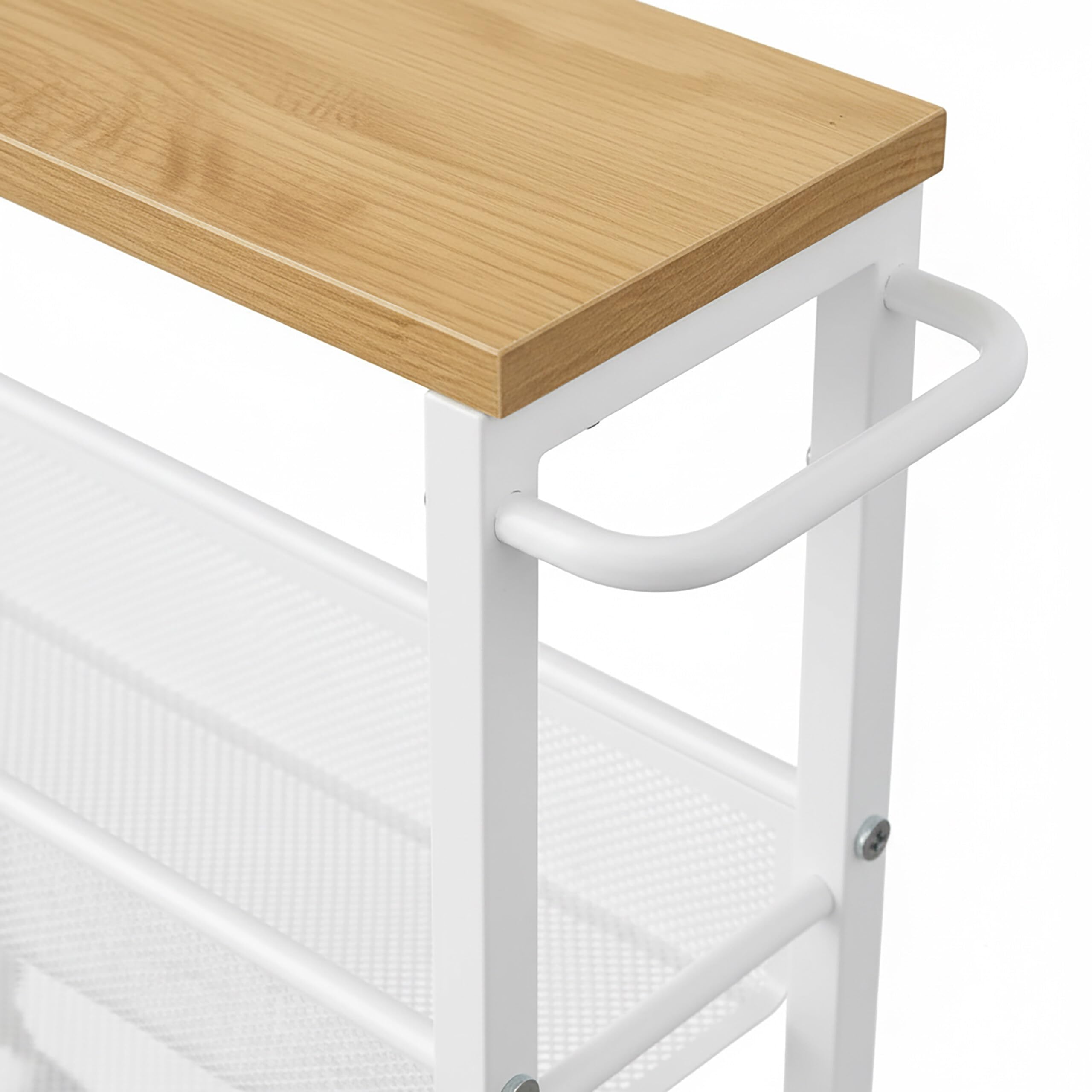 Relaxdays Estantería metálica con 4 Niveles, Ruedas, 77x13x45 cm, para baño y Cocina, Natural/Blanco
