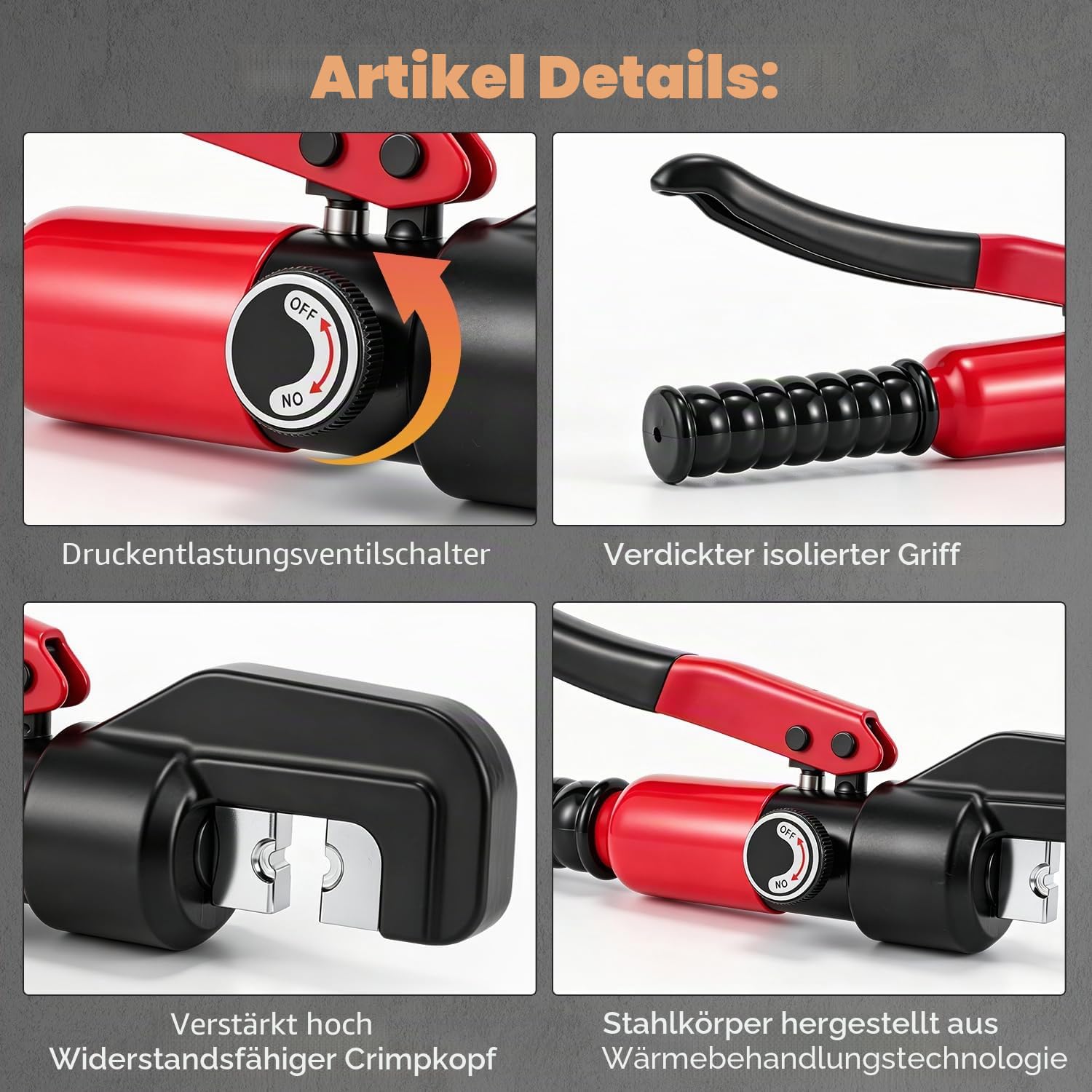 CGOLDENWALL Hydraulische Crimpzange für 10T 4-70m㎡-Rohre mit Isoliertem GriffKabelschuhe Zange 2 Paar Dichtring&Anleitung auf Deutsch inkl.