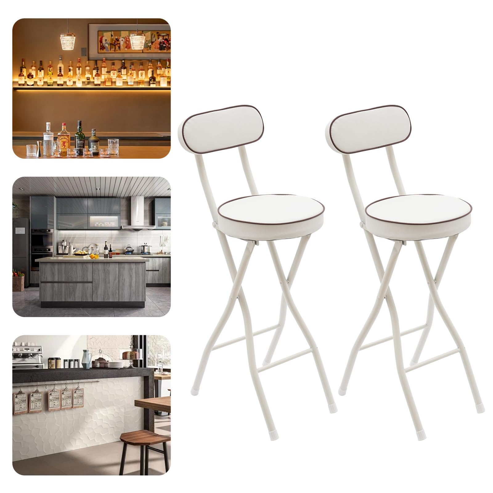 Lot de 2 tabourets pliants - 65 cm - Hauteur réglable - Structure métallique avec Rembourrage