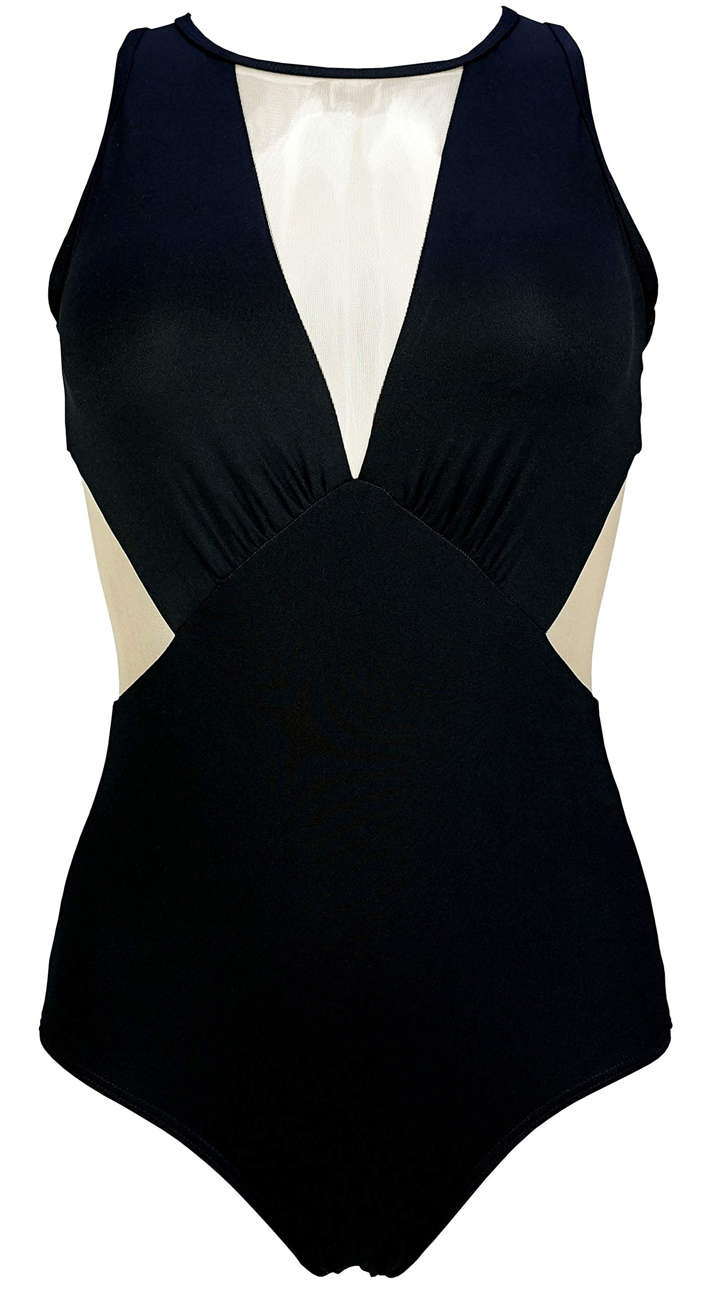 Women's One Piece High Neck Plunge Mesh Bikini Cutout Back Swimsuit Hook Closure Swimwear