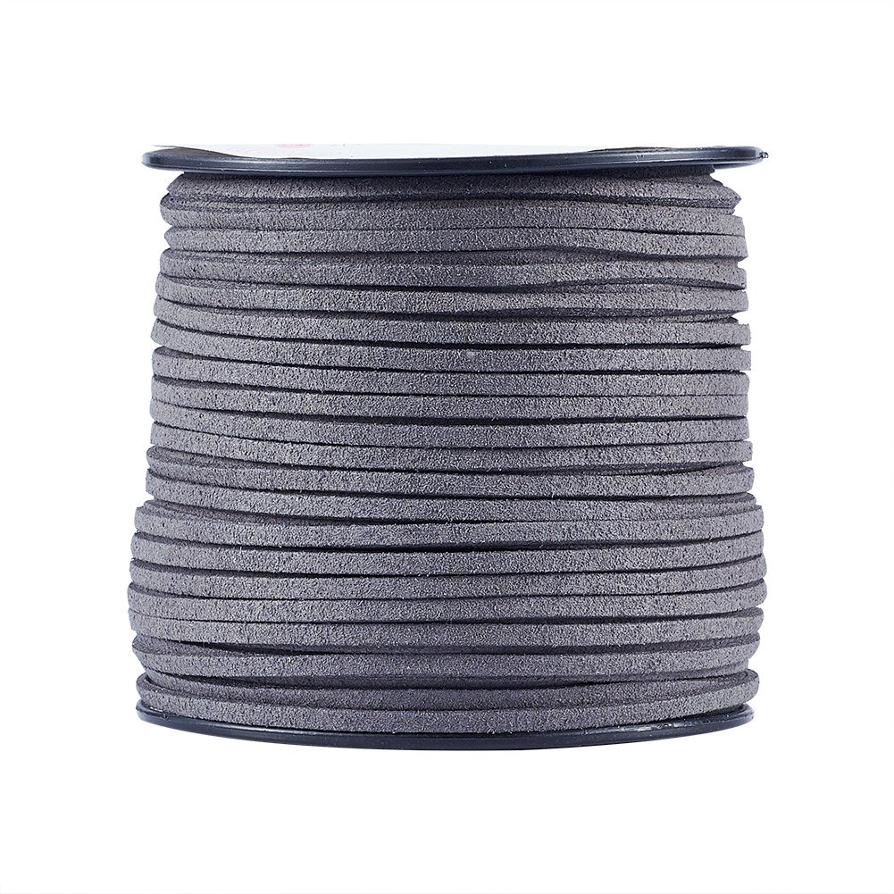 PandaHall 98 Yards 3mm Faux Suede Cord Flat Faux Leather Cord Beading String Rope Thread for Bracelet Necklace Jewelry Making DIY Craft(Dark Slate Gray)
