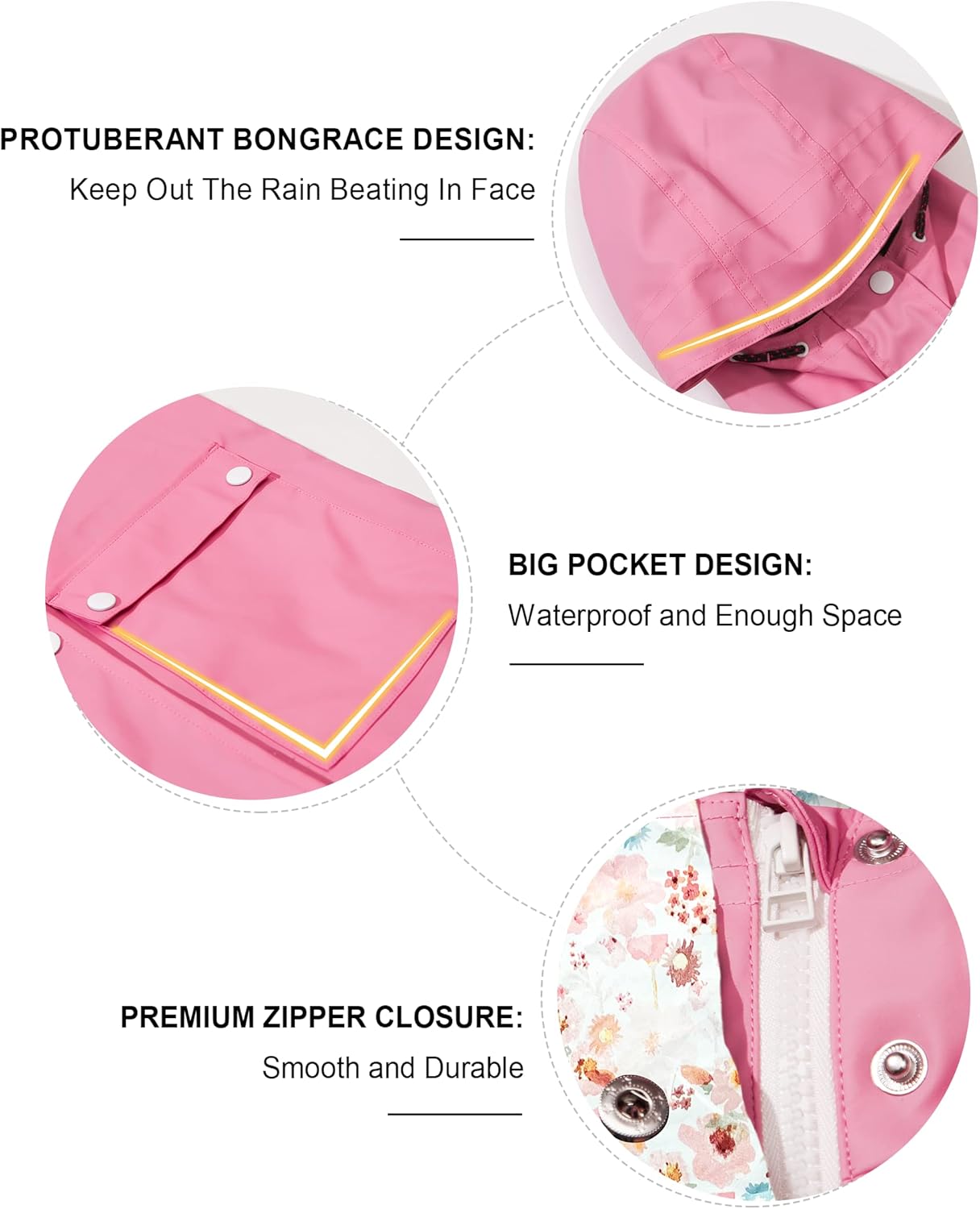 maoo garden Girls Boys Rain Jacket Lightweight Waterproof Raincoat Hooded Lined Long Windbreaker - Image 6