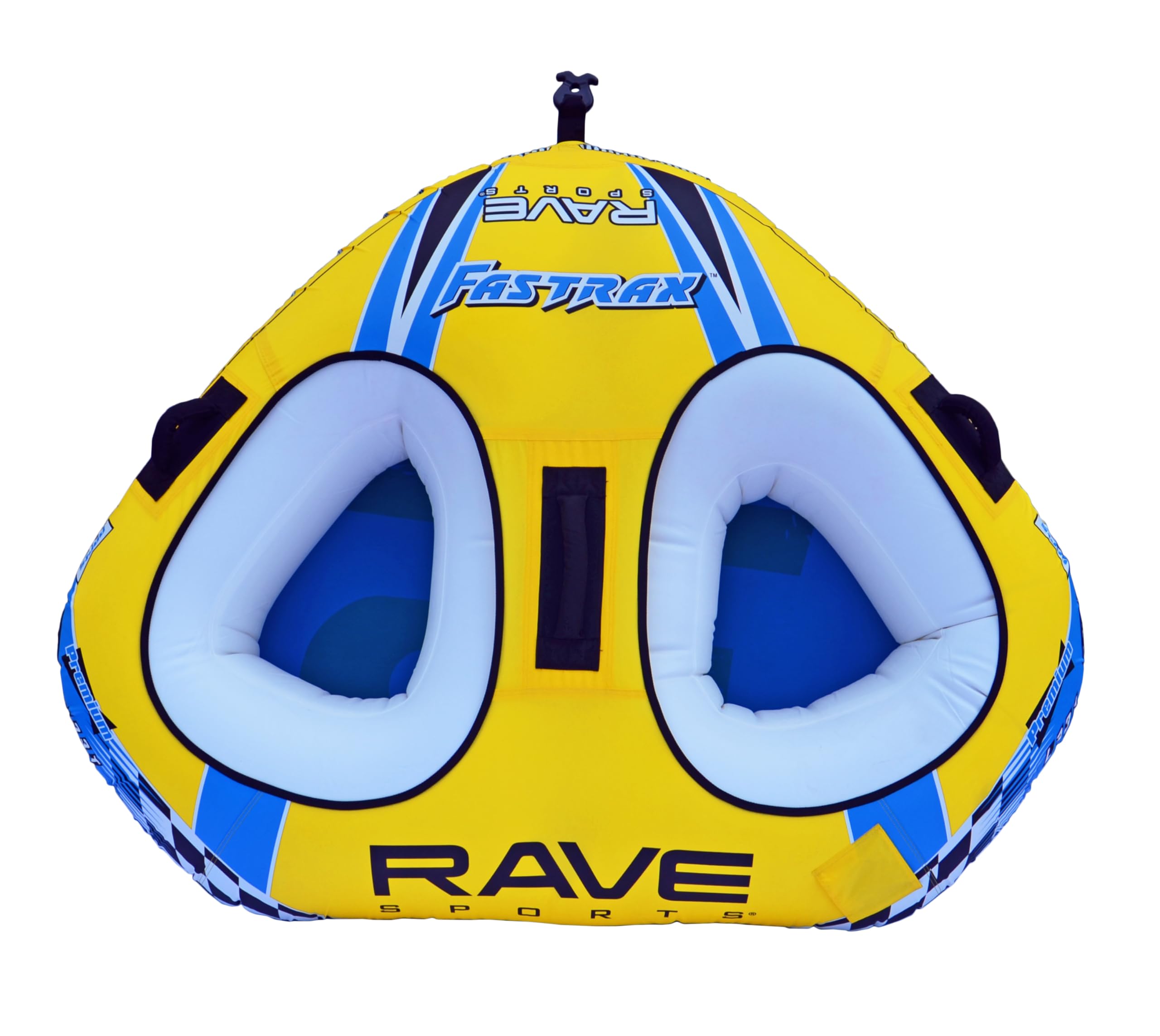 RAVE Sports Fastrax Towable Tube, 1-2 Riders, Unique Shape for Fast Rides, Two Riding Styles, Quick Connect Tow Point, Durable Nylon Cover, Foam-Filled Reinforced Handles, Boat Towables-Tubes