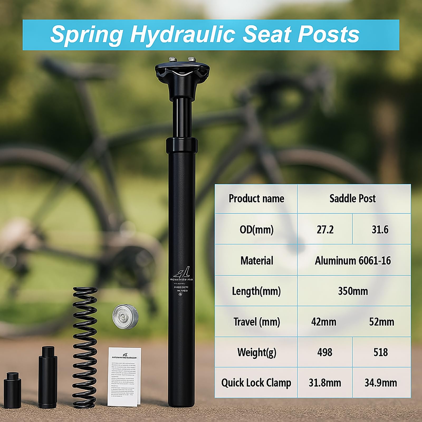 RST0308/RUJOI Bike Seat Posts,Bike Adjustable Suspension Seatpost , Alumium Seatpost for MTB Road Bike,Quick Release seatpost clamp Included