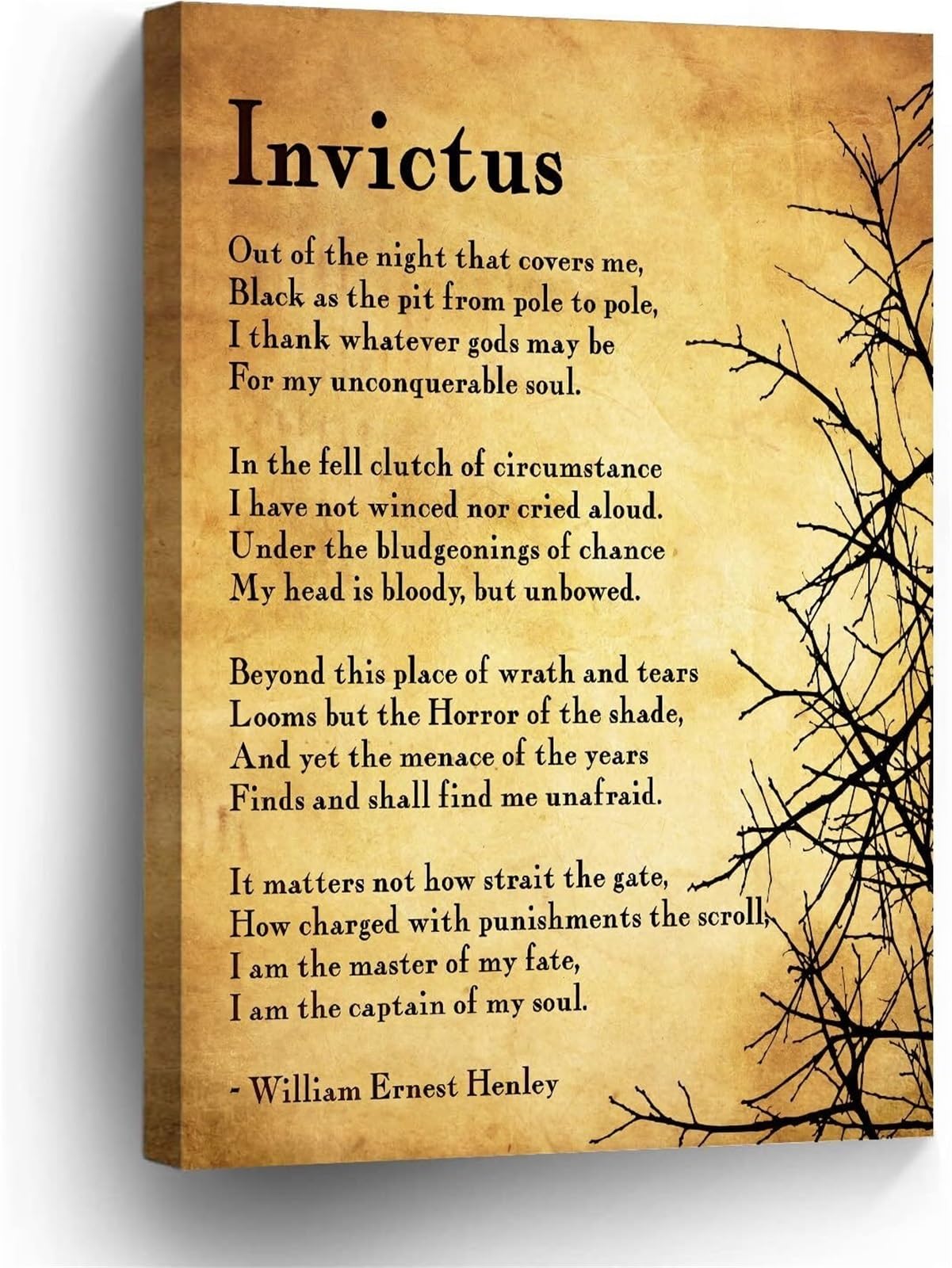MQXFCZUX Literary Poster Invictus Poem Motivational Wall-Art Print Inspirational Quote for Book Lovers Unframed,12x18inch(30x45cm)