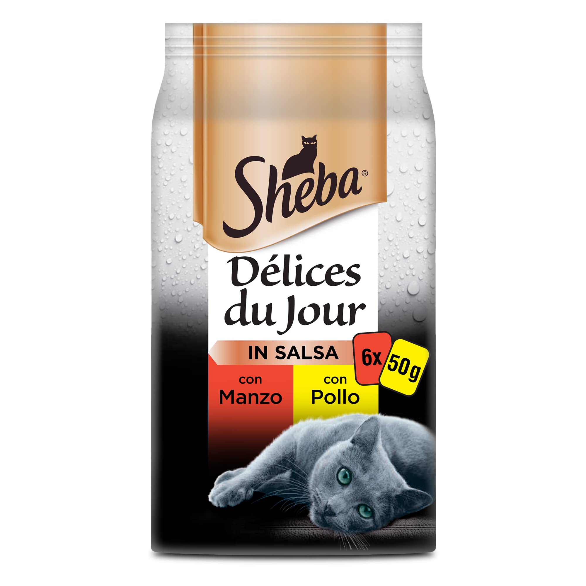 Sheba Délice Du Jour Cibo Umido per Gatti con Manzo e Pollo in Salsa, 12 Confezioni da 6 Bustine x 50 g ognuna: Totale 3600 g